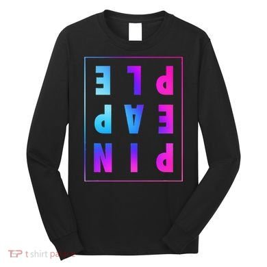 Retro Upside Down Pineapple Swinger Pastel Text Grid Long Sleeve Shirt