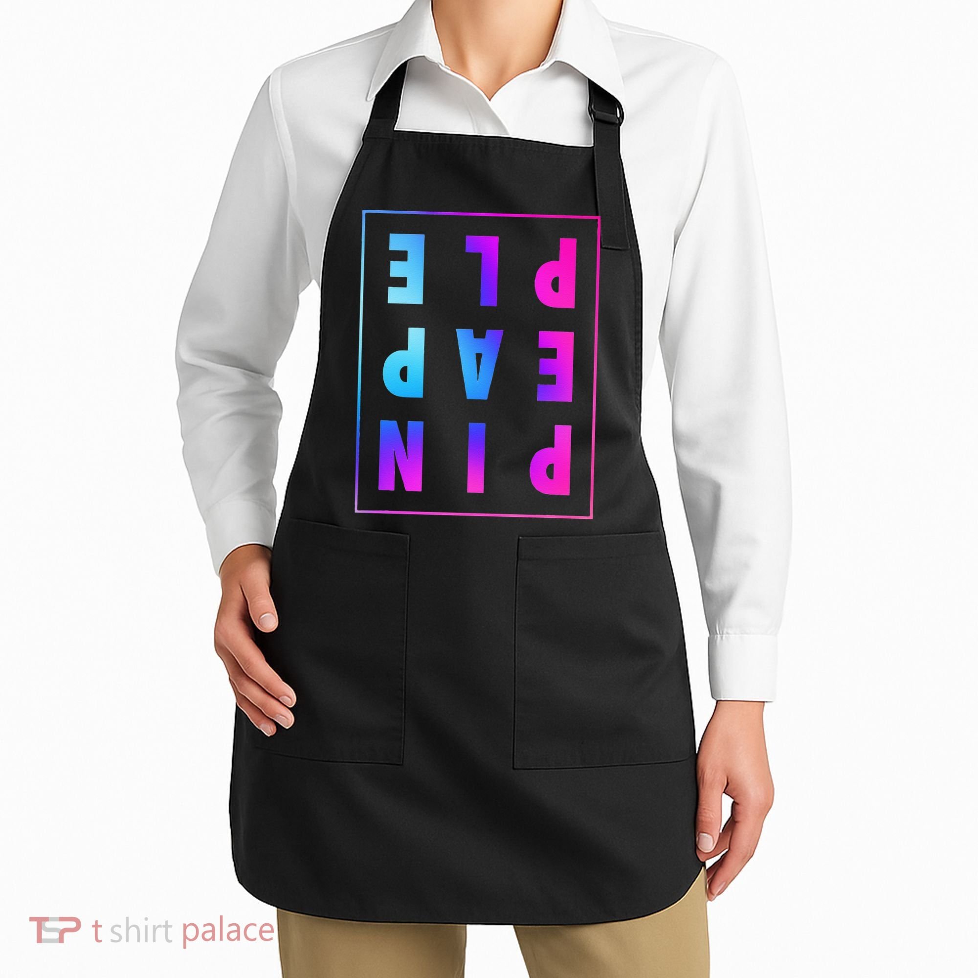 Retro Upside Down Pineapple Swinger Pastel Text Grid Apron