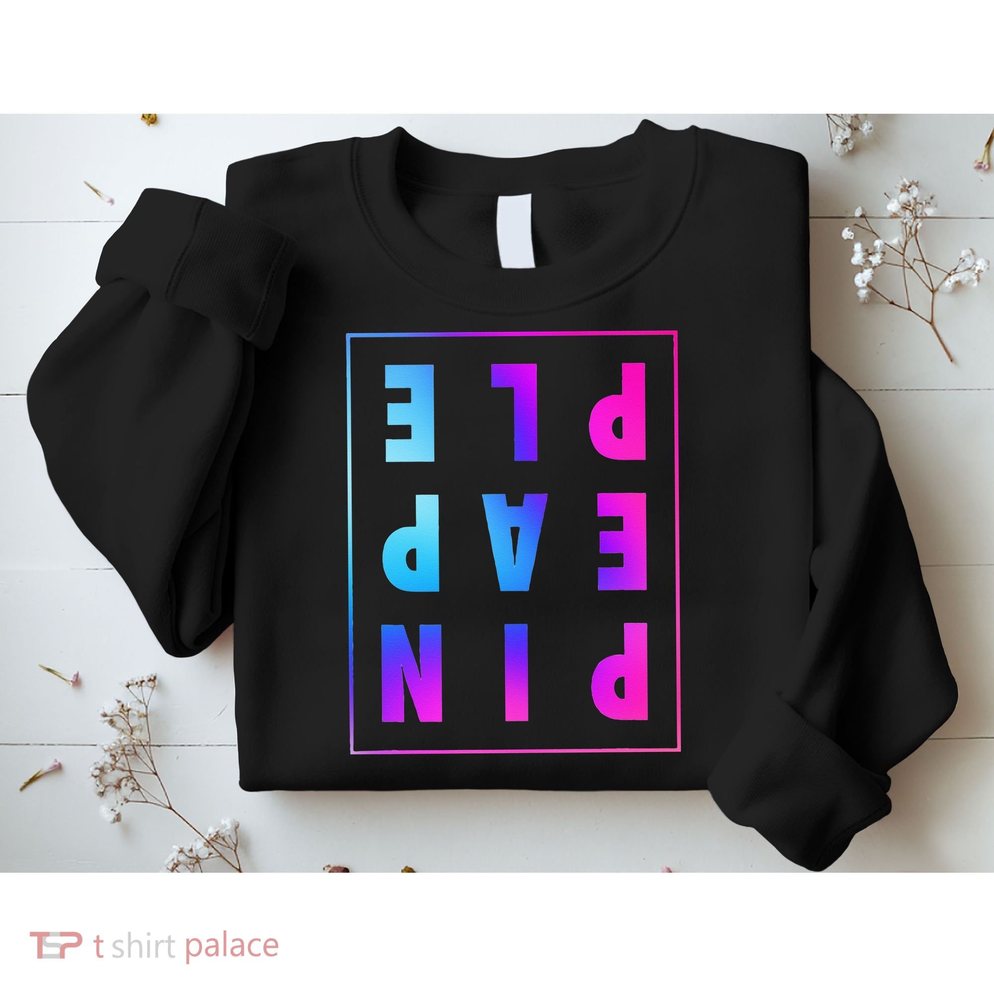 Retro Upside Down Pineapple Swinger Pastel Text Grid Sweatshirt