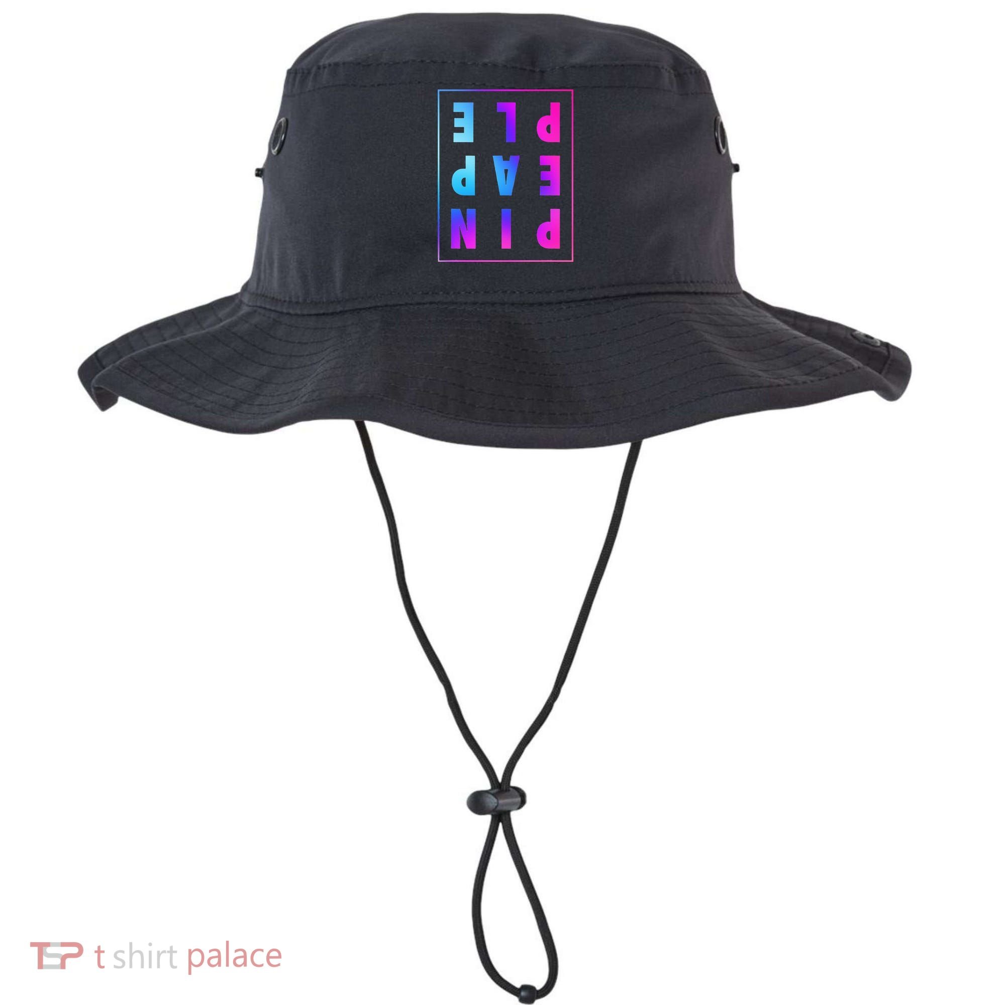 Retro Upside Down Pineapple Swinger Pastel Text Grid Bucket Hat