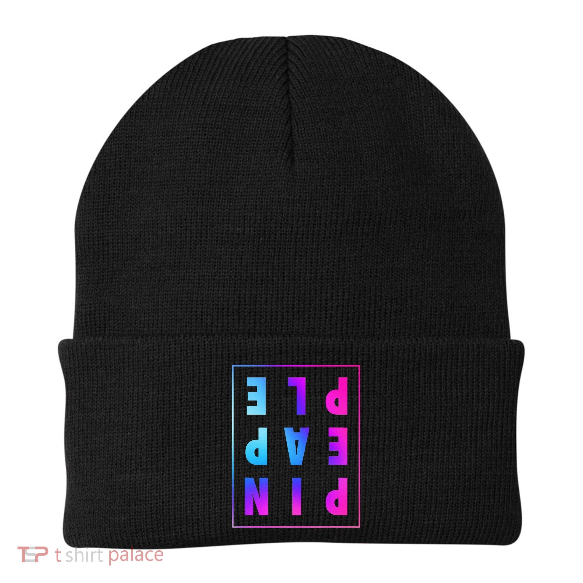 Retro Upside Down Pineapple Swinger Pastel Text Grid Beanie