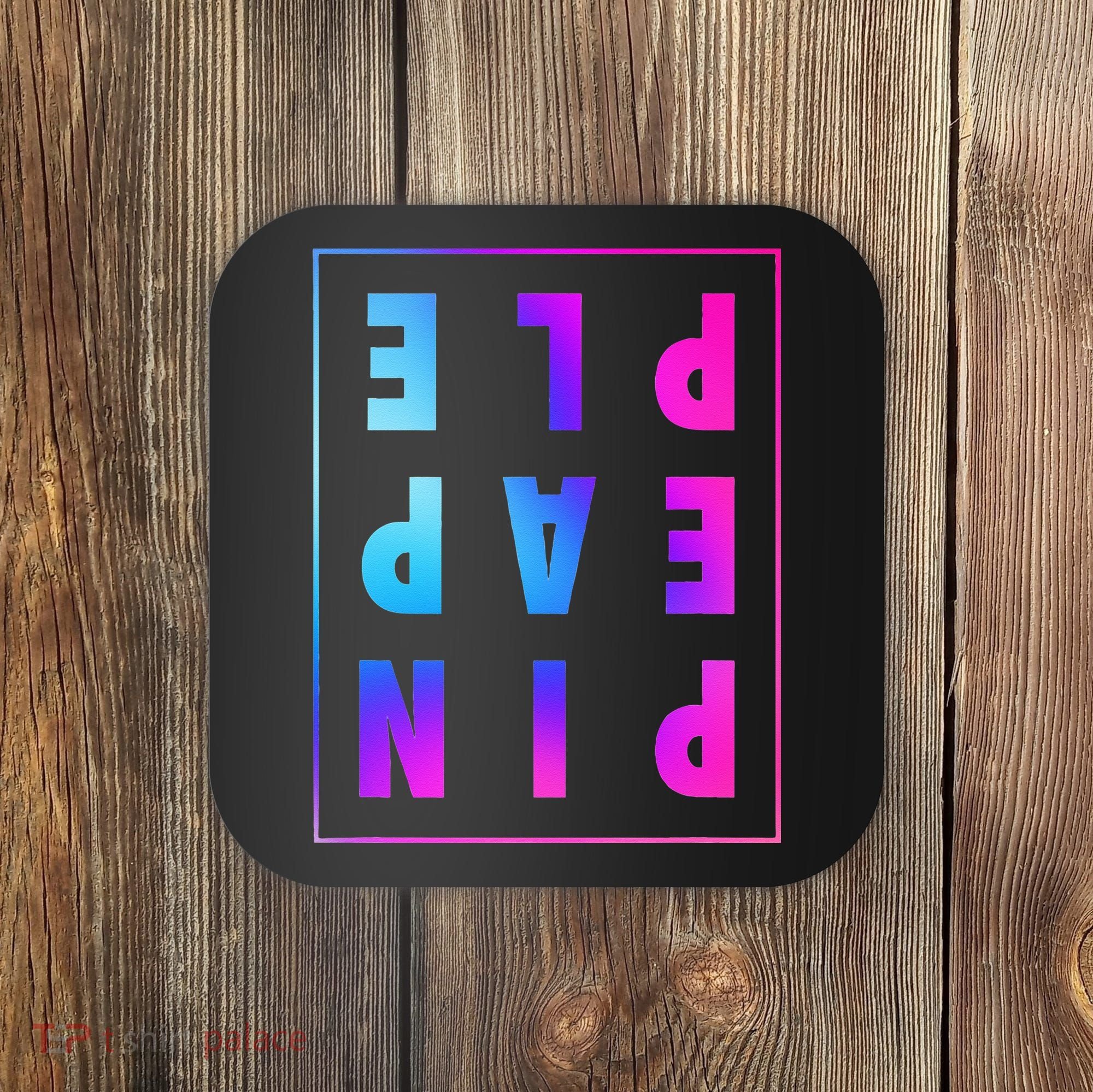Retro Upside Down Pineapple Swinger Pastel Text Grid Coaster