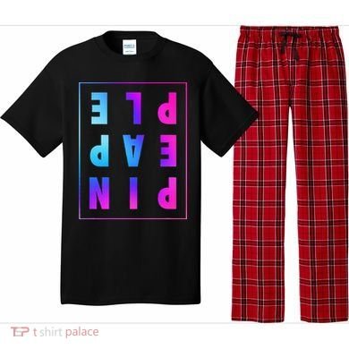 Retro Upside Down Pineapple Swinger Pastel Text Grid Pajama Set