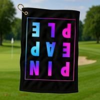 Retro Upside Down Pineapple Swinger Pastel Text Grid Golf Towel thumb 1
