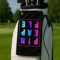 Retro Upside Down Pineapple Swinger Pastel Text Grid Golf Towel thumb 2