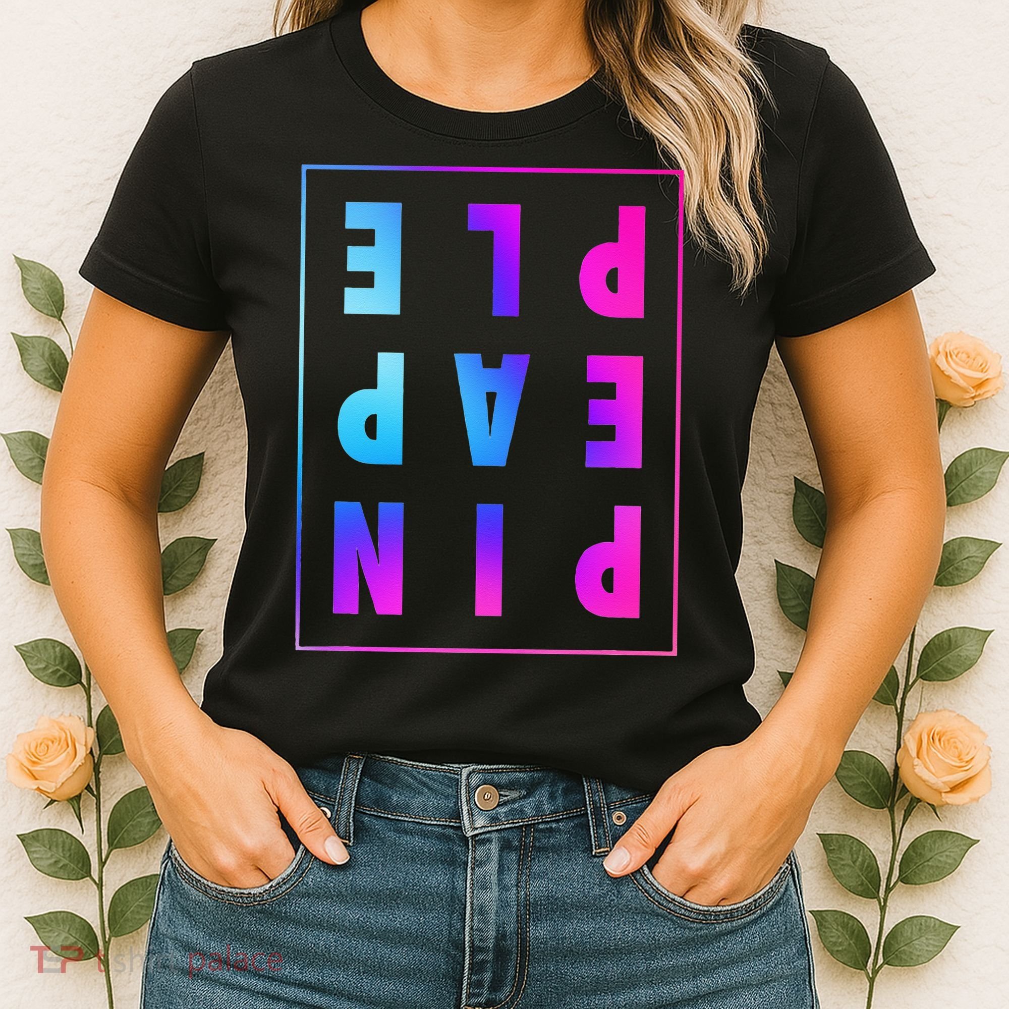 Retro Upside Down Pineapple Swinger Pastel Text Grid Women's T-Shirt