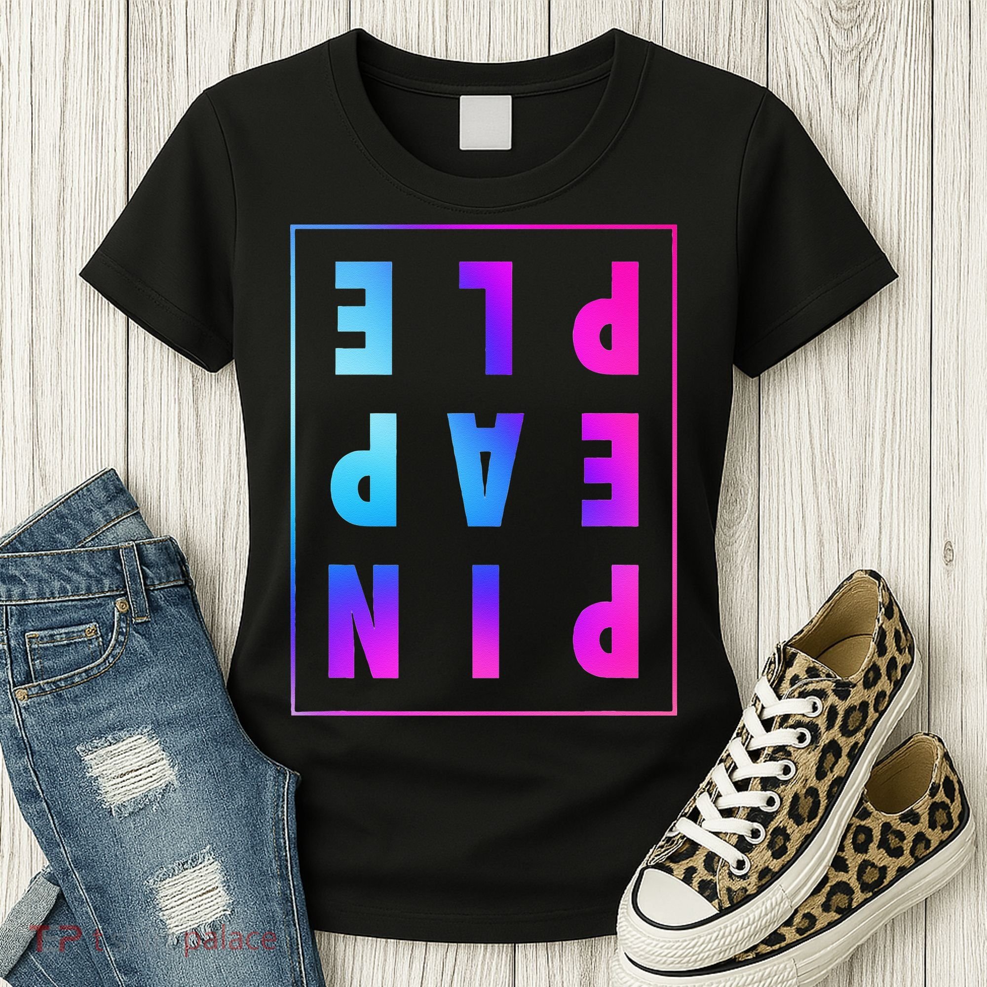 Retro Upside Down Pineapple Swinger Pastel Text Grid Women's T-Shirt