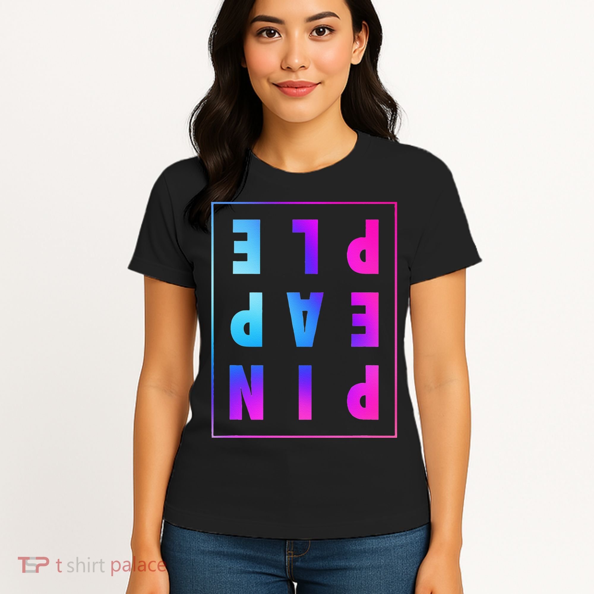 Retro Upside Down Pineapple Swinger Pastel Text Grid Women's T-Shirt