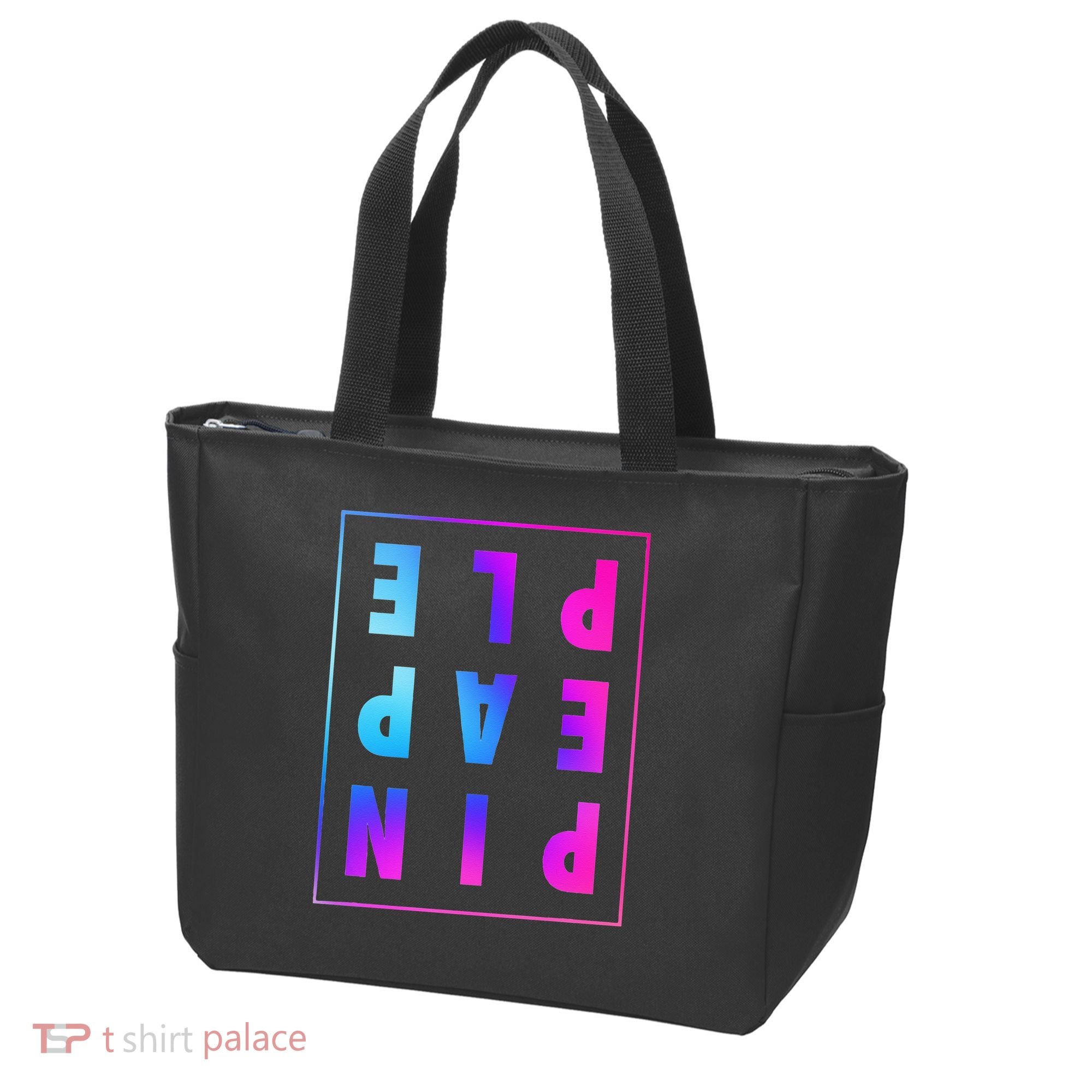 Retro Upside Down Pineapple Swinger Pastel Text Grid Tote Bag