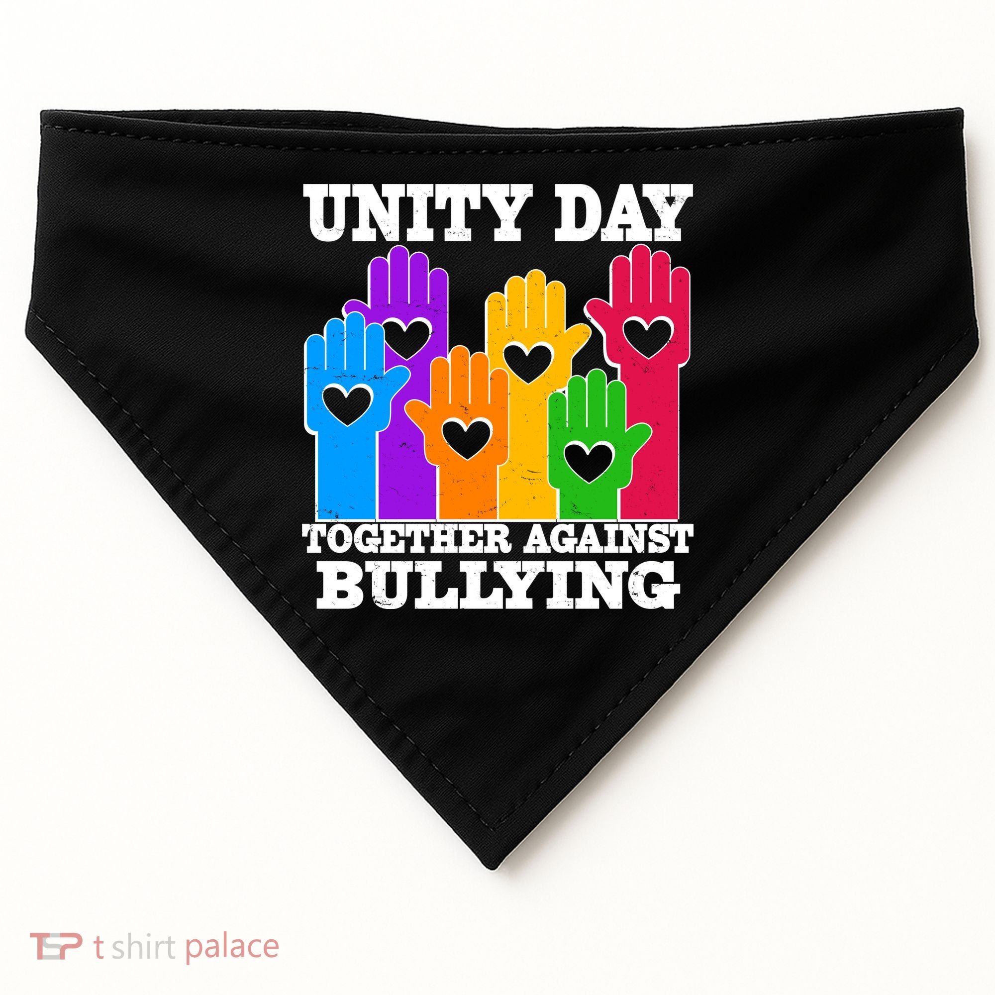 Retro Unity Day Together Against Bullying Raised Hands USA-Made Doggie Bandana