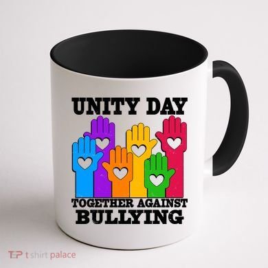 Retro Unity Day Together Against Bullying Raised Hands Coffee Mug back