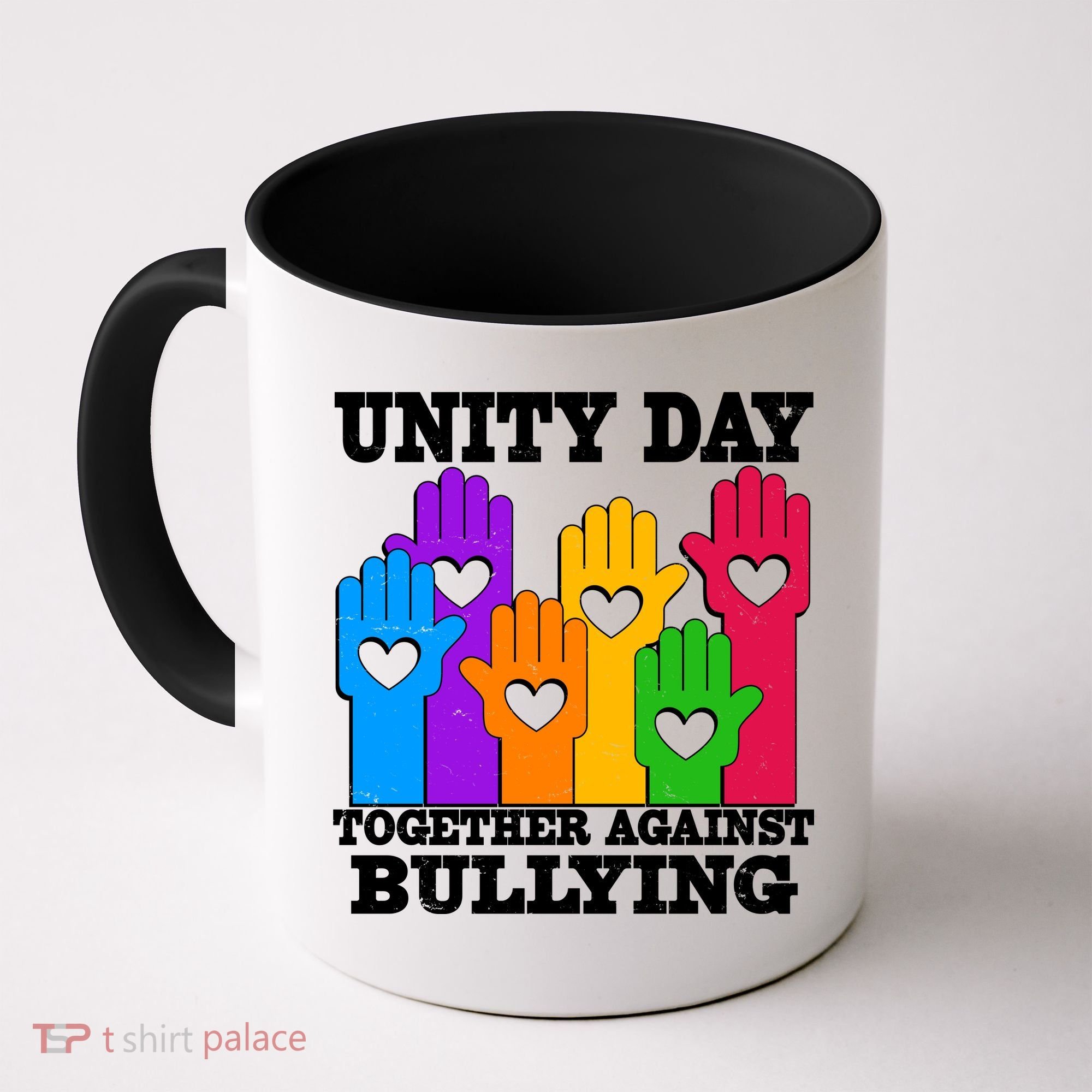 Retro Unity Day Together Against Bullying Raised Hands Coffee Mug