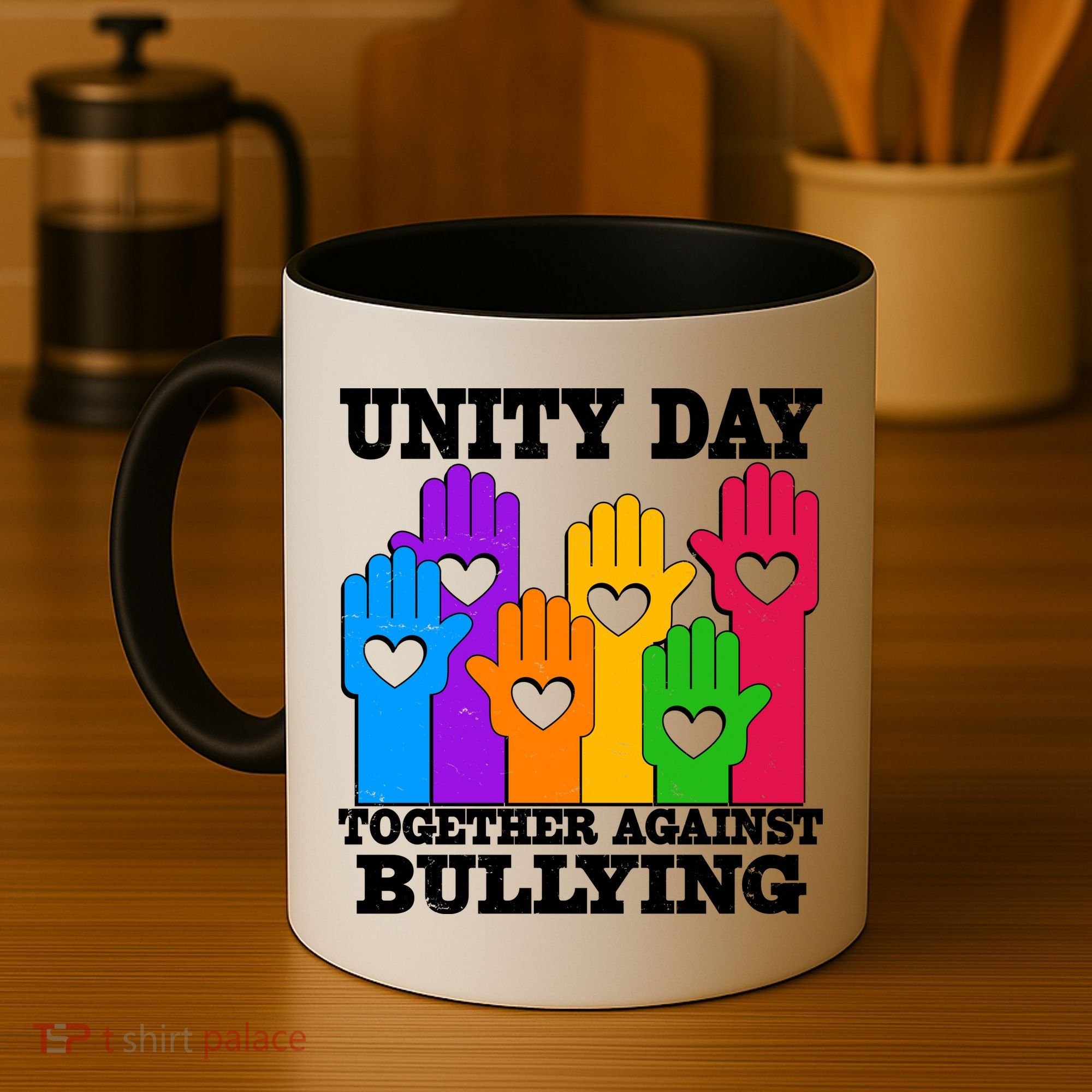 Retro Unity Day Together Against Bullying Raised Hands Coffee Mug