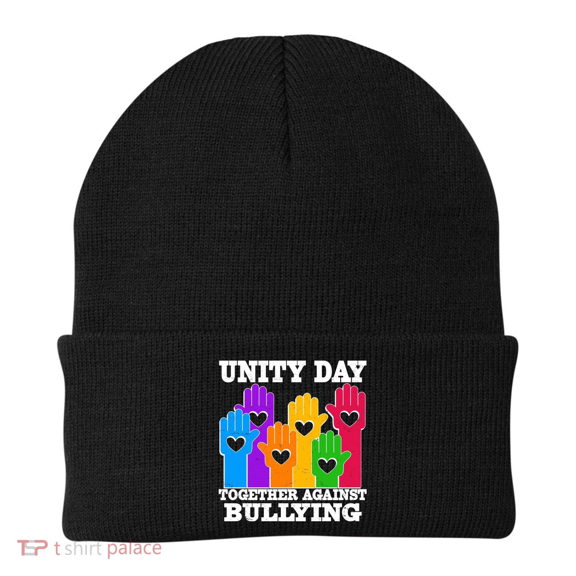 Retro Unity Day Together Against Bullying Raised Hands Beanie