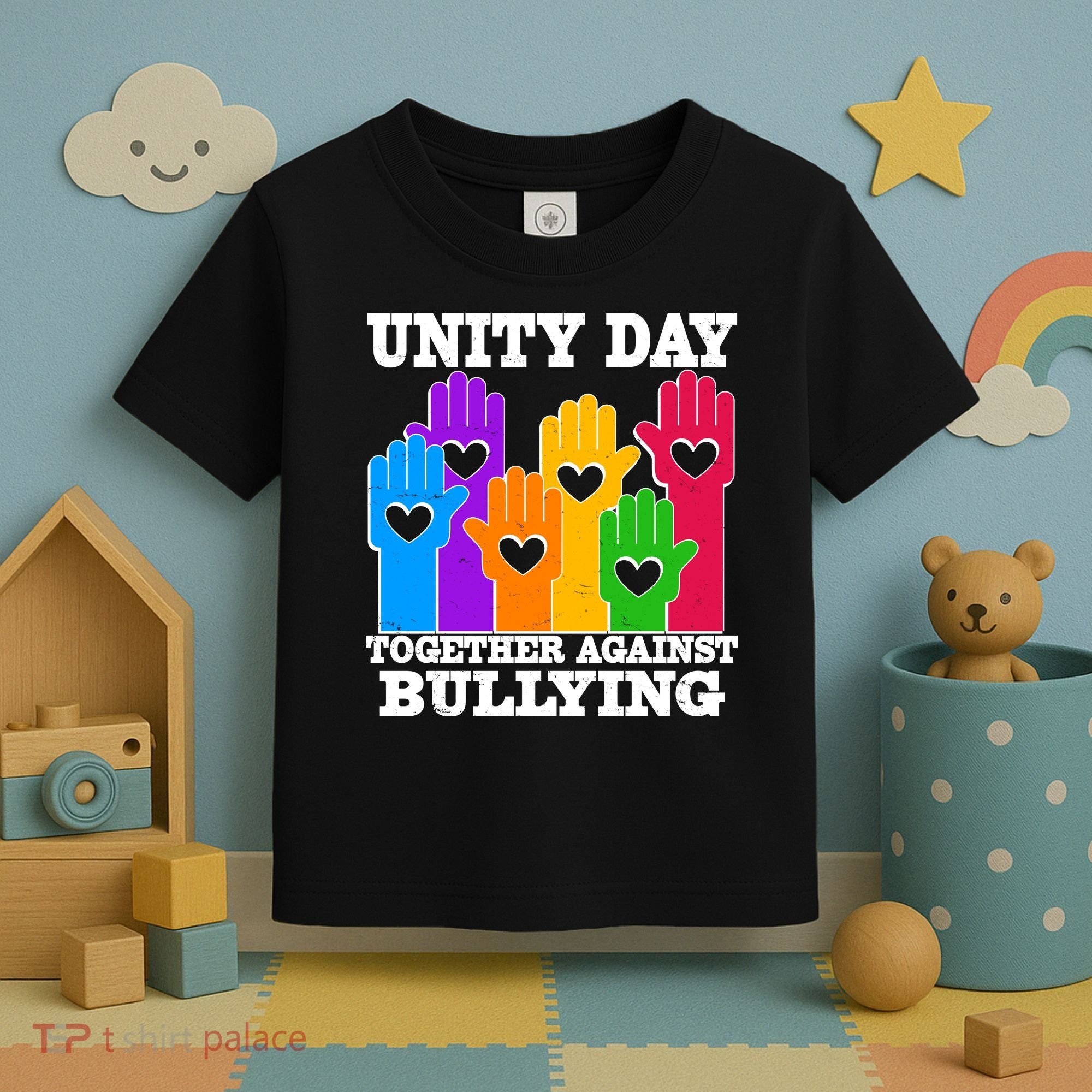 Retro Unity Day Together Against Bullying Raised Hands Toddler T-Shirt