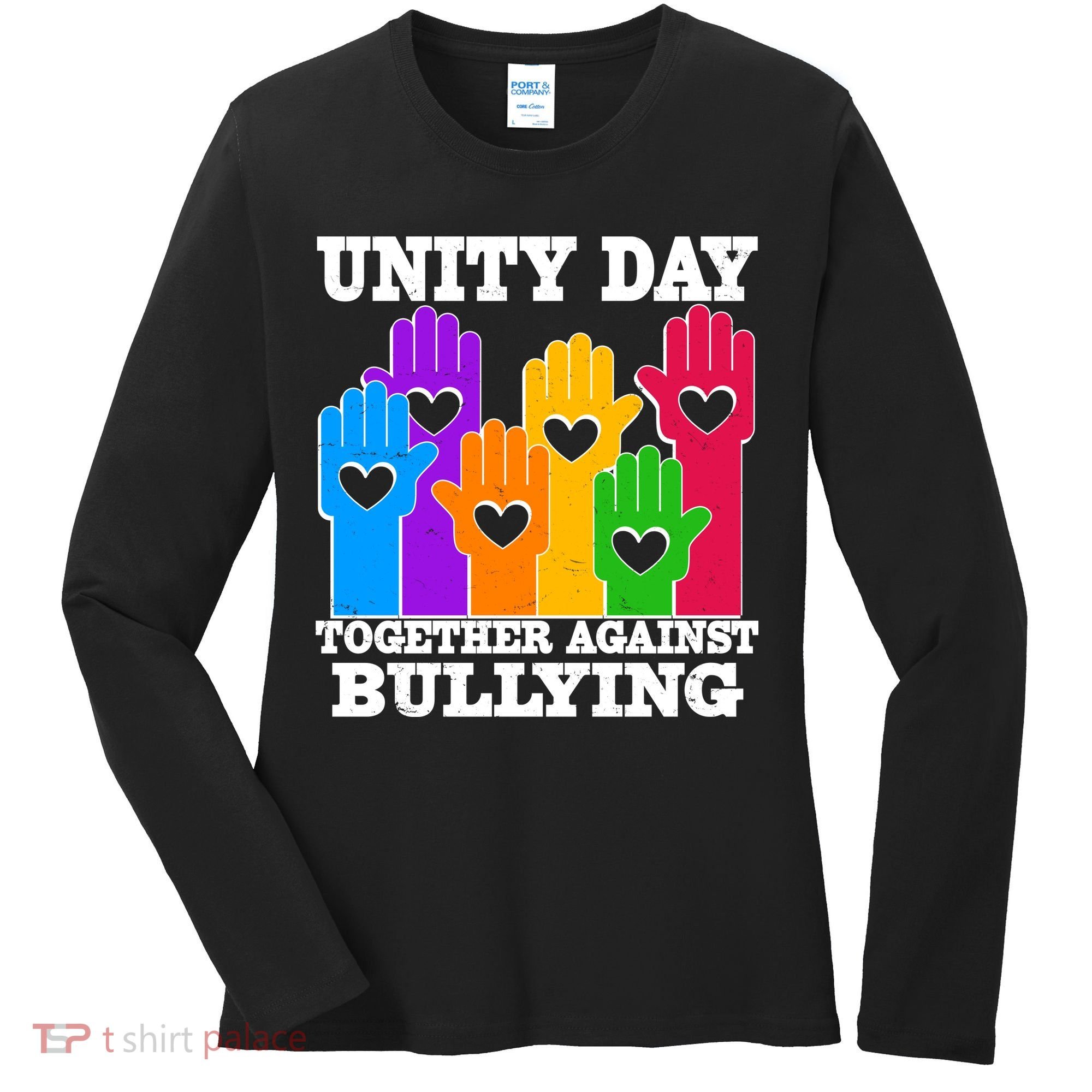 Retro Unity Day Together Against Bullying Raised Hands Women's Long Sleeve Shirt