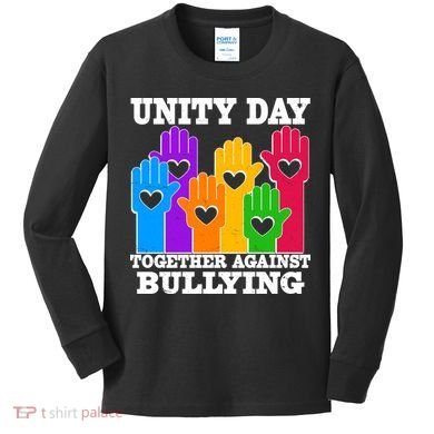 Retro Unity Day Together Against Bullying Raised Hands Kids Long Sleeve Shirt