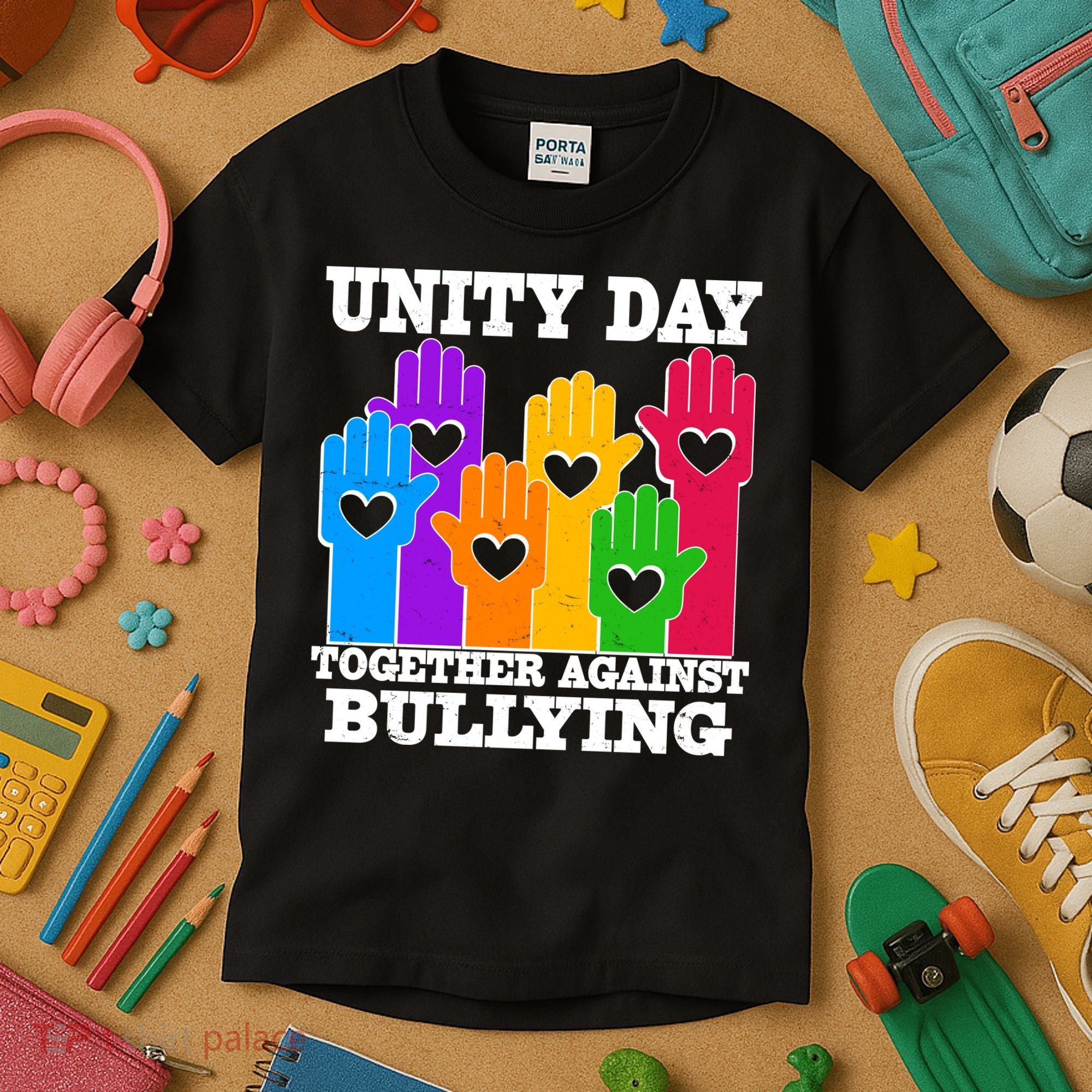 Retro Unity Day Together Against Bullying Raised Hands Kids T-Shirt