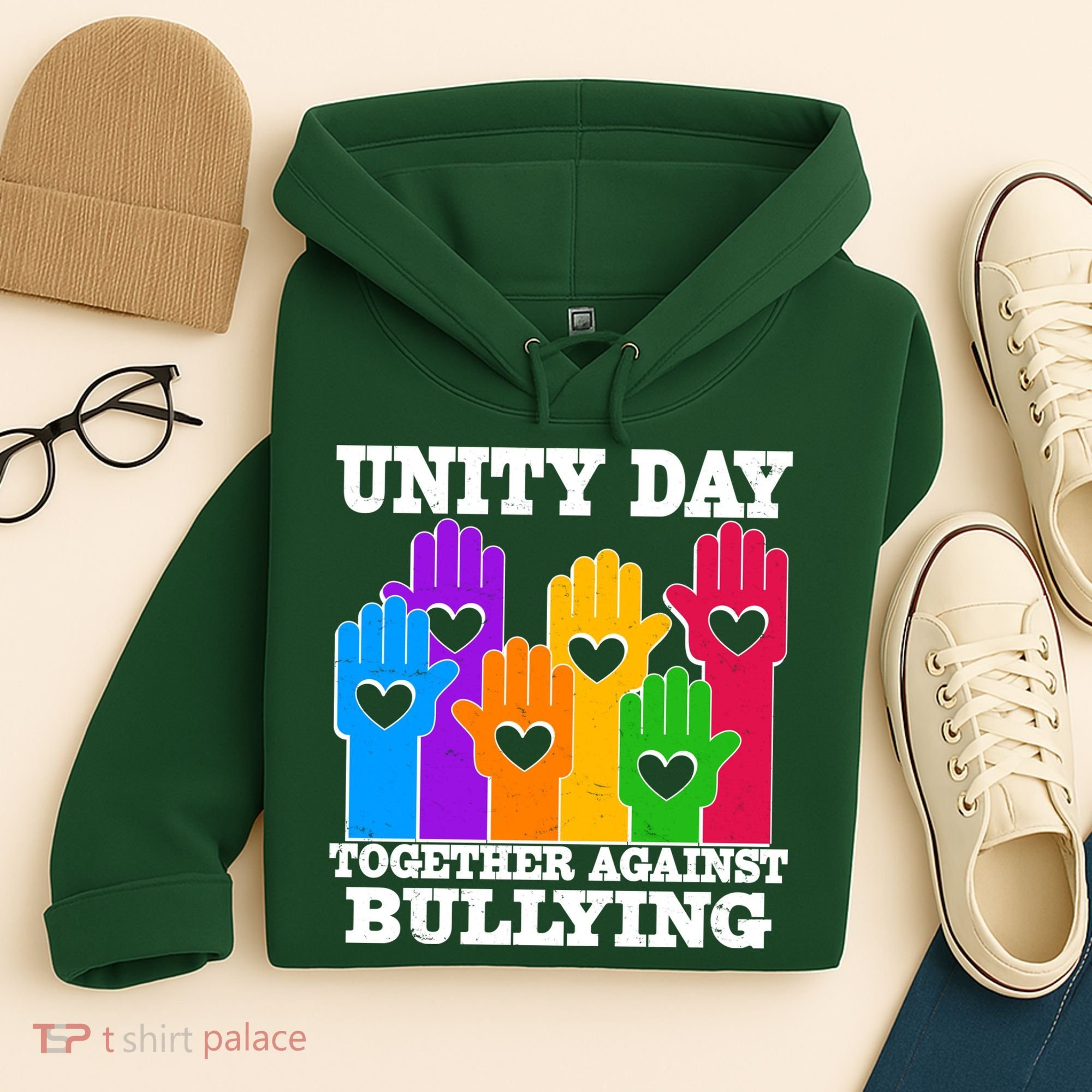 Retro Unity Day Together Against Bullying Raised Hands Hoodie