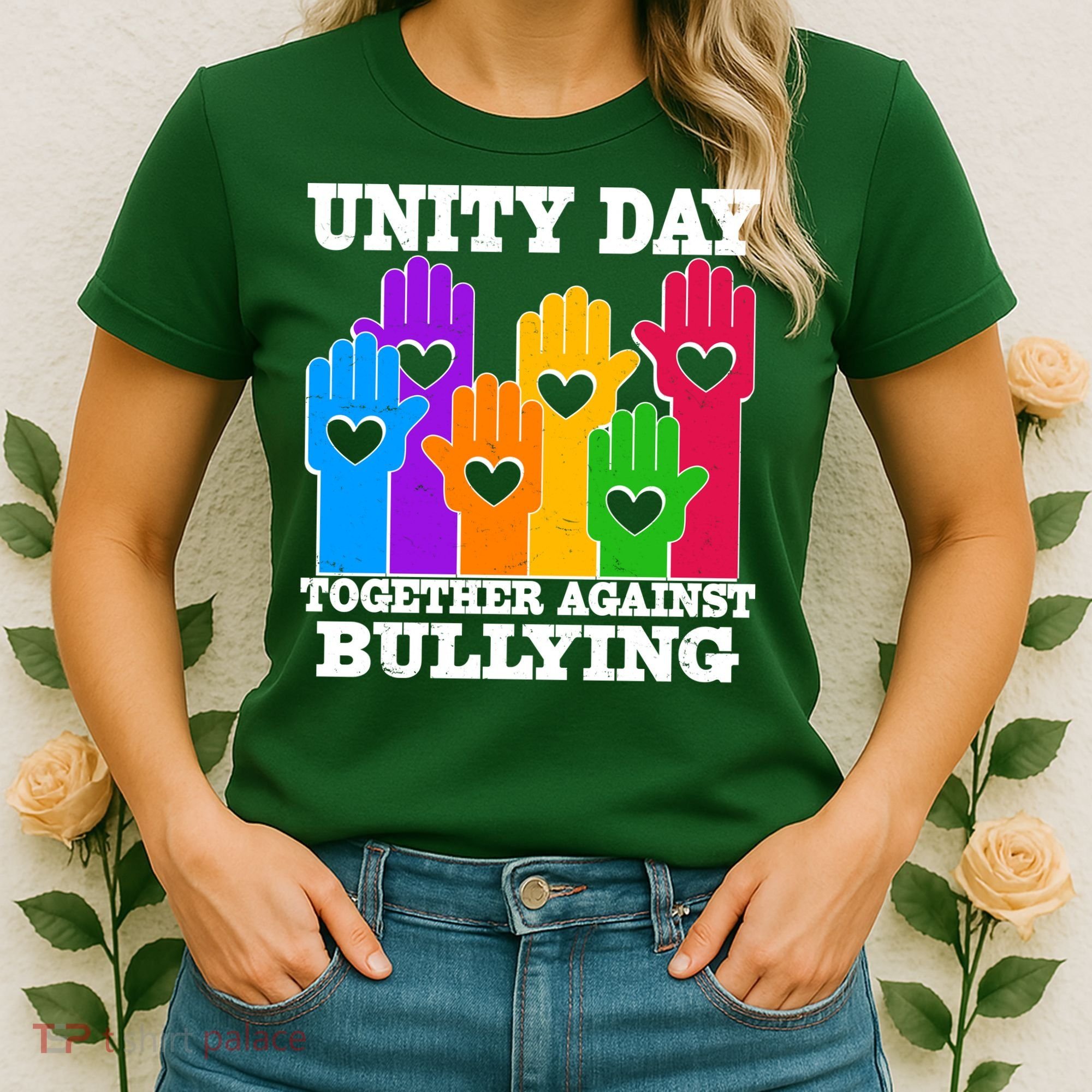 Retro Unity Day Together Against Bullying Raised Hands Women's T-Shirt