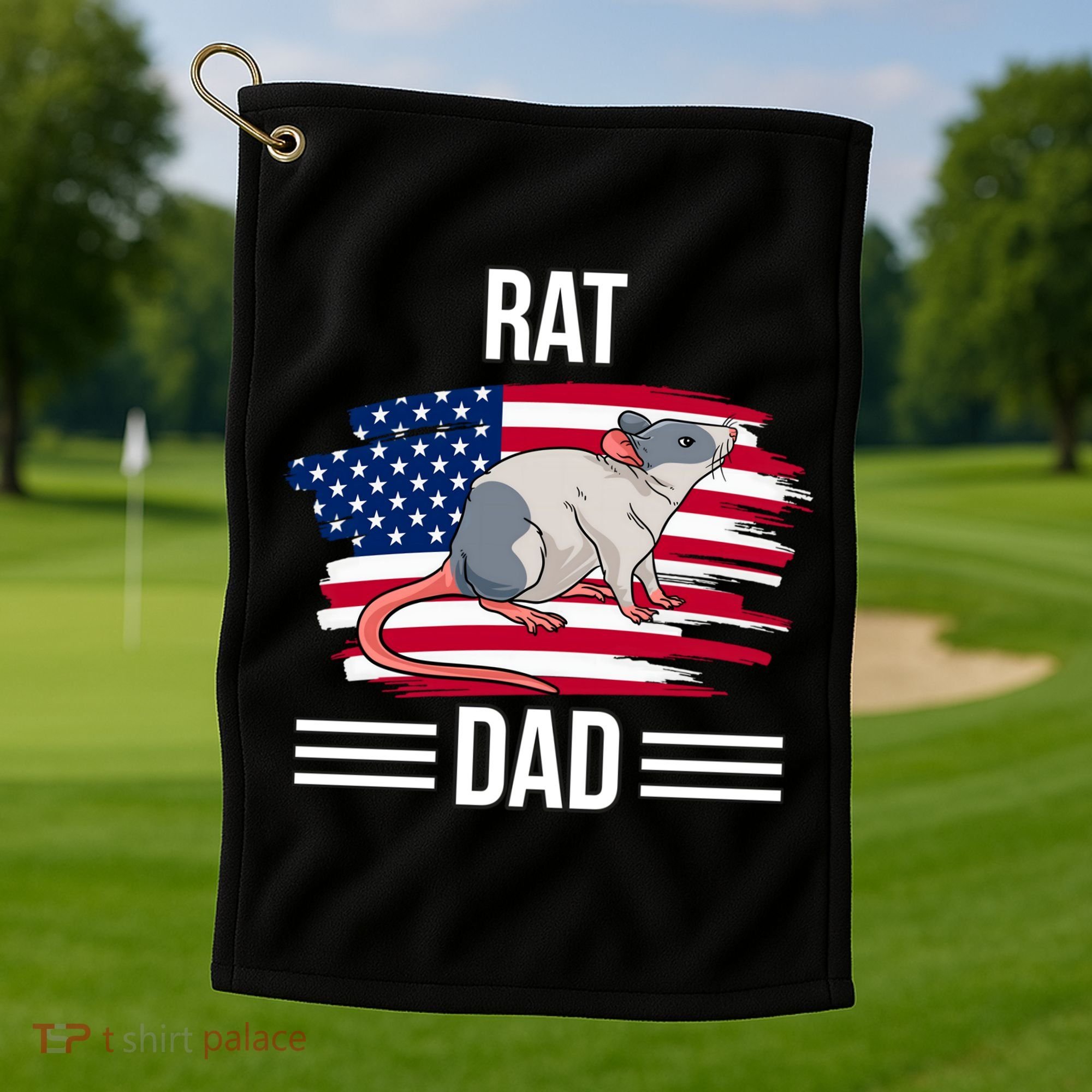 Rodent Us Flag 4th Of July Father's Day Rat Dad Gift Golf Towel