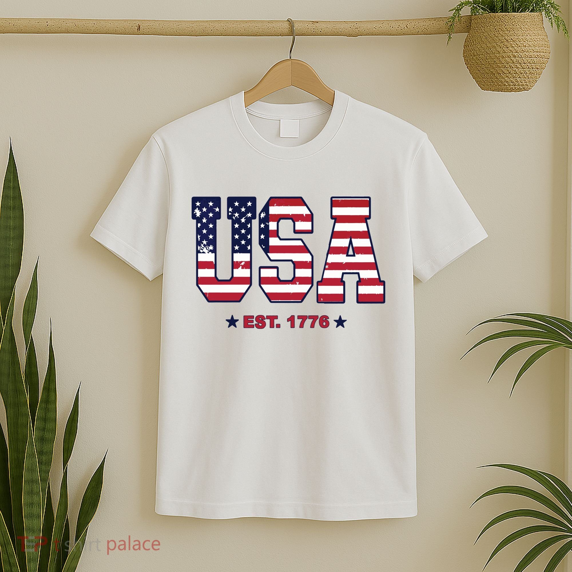 Retro Usa Flag Est. 1776 4th Of July Graphic American Flag T-Shirt