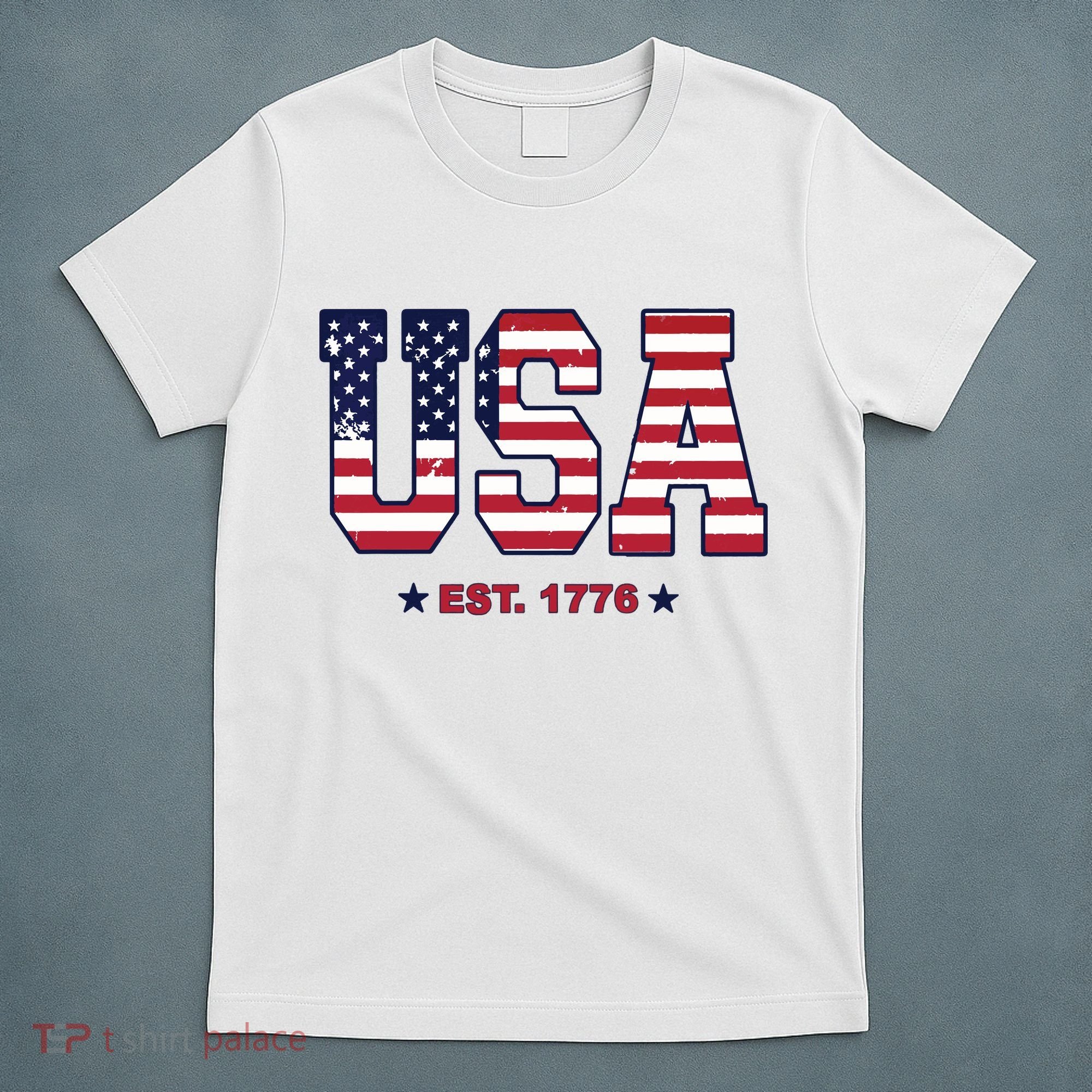 Retro Usa Flag Est. 1776 4th Of July Graphic American Flag T-Shirt