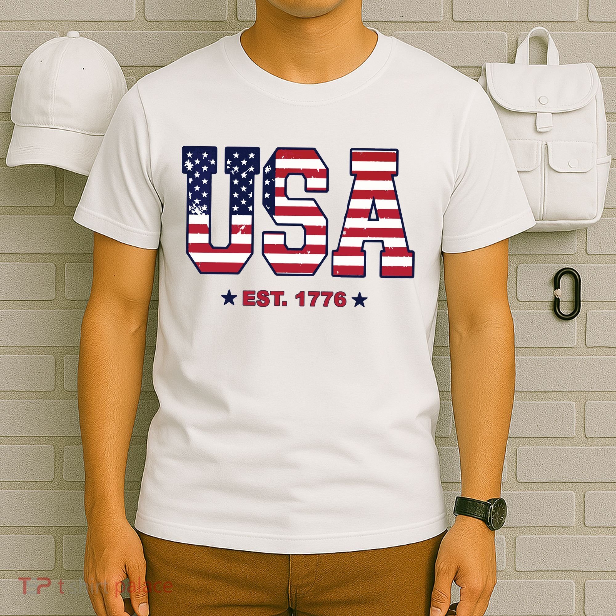 Retro Usa Flag Est. 1776 4th Of July Graphic American Flag T-Shirt