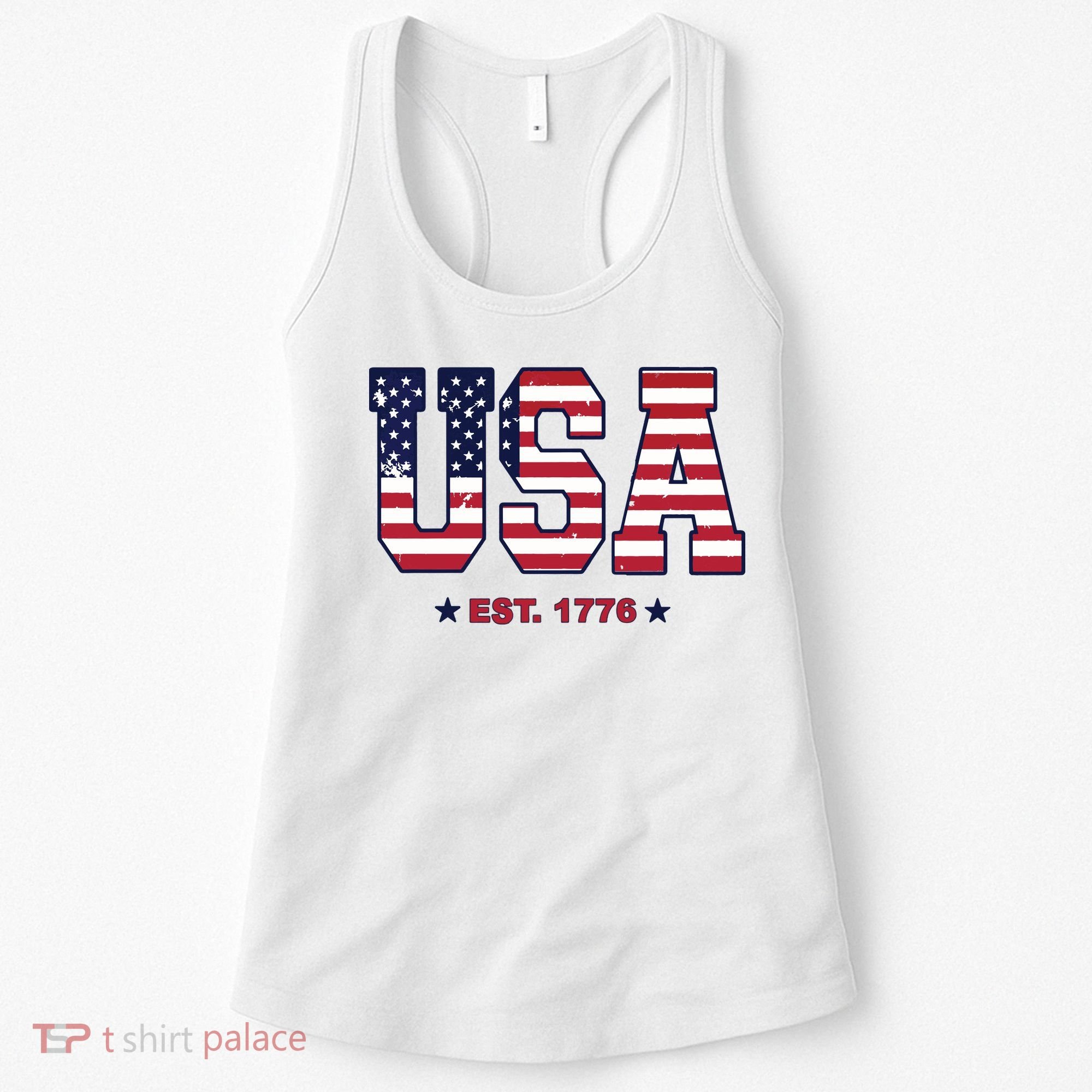 Retro Usa Flag Est. 1776 4th Of July Graphic American Flag Women's Tank Top
