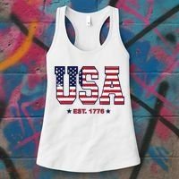 Retro Usa Flag Est. 1776 4th Of July Graphic American Flag Women's Tank Top thumb 3