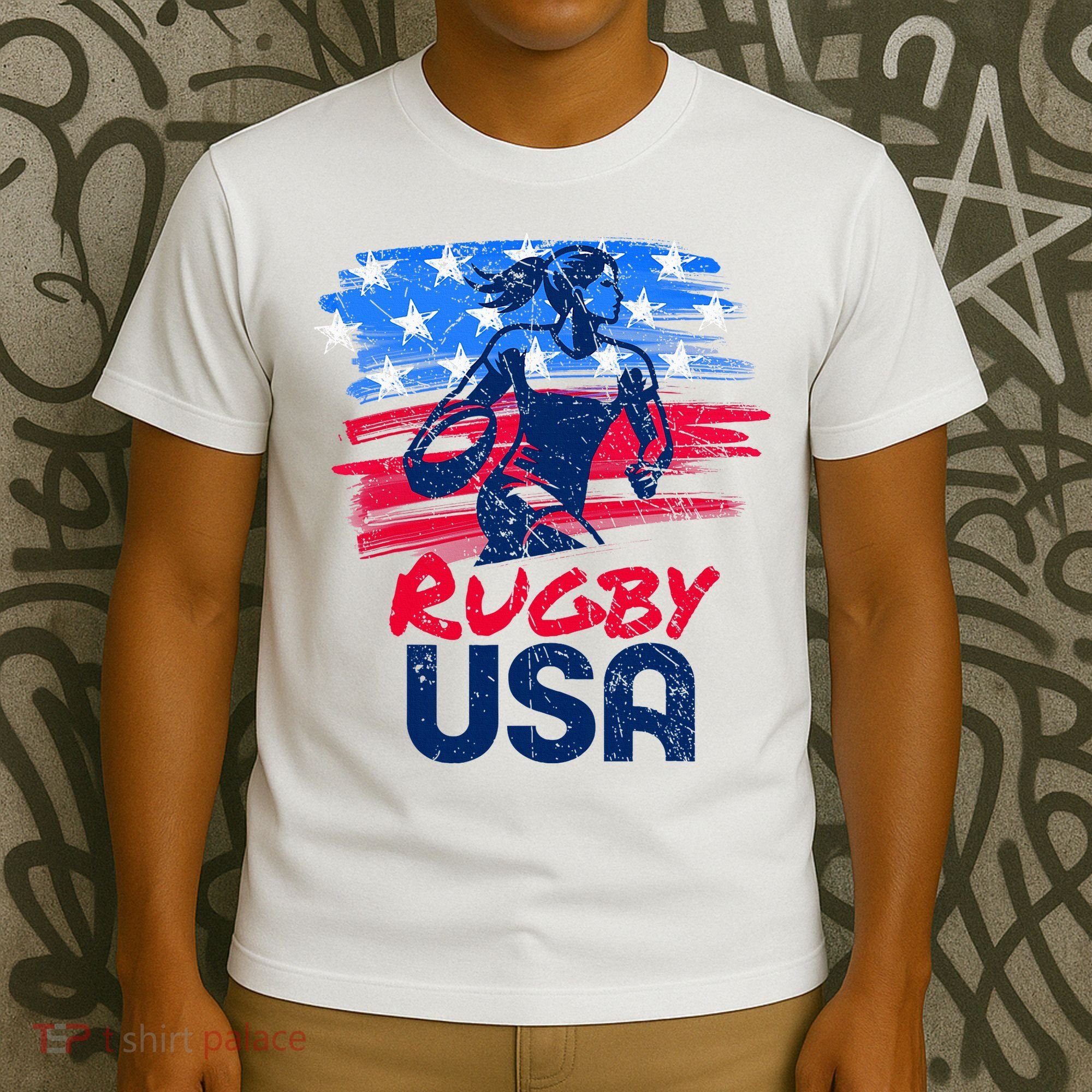 Rugby Usa Flag Women Player Rugby Sevens American Patriotic T-Shirt