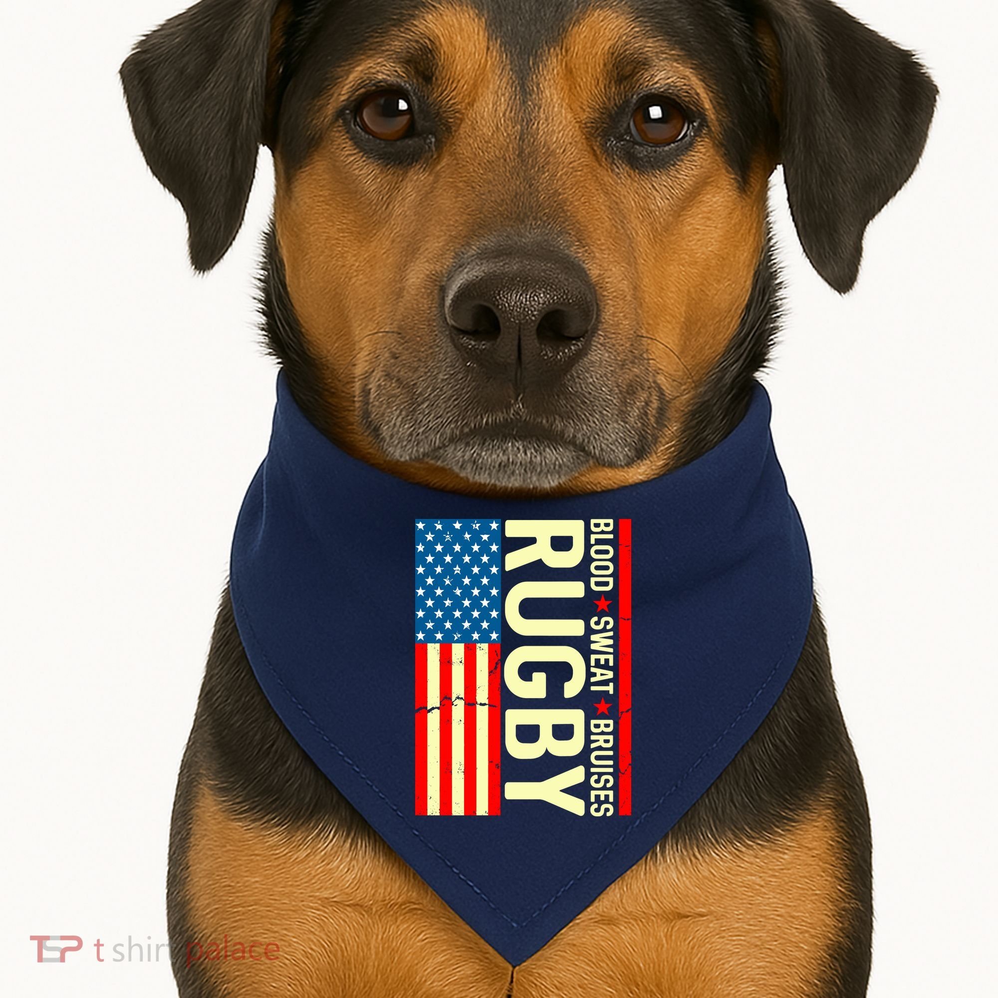 Rugby USA Flag Blood Sweat Bruises USA-Made Doggie Bandana