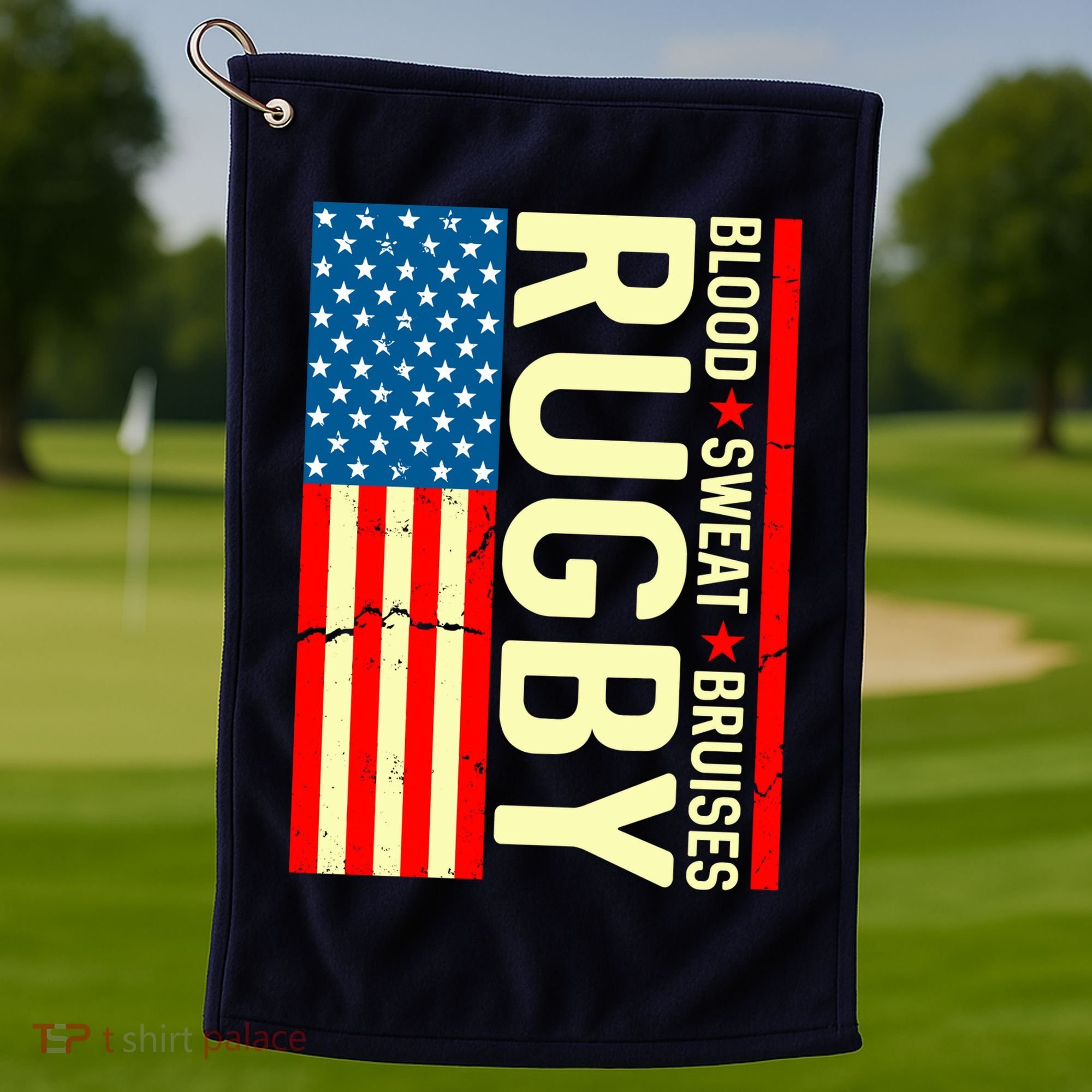 Rugby USA Flag Blood Sweat Bruises Golf Towel