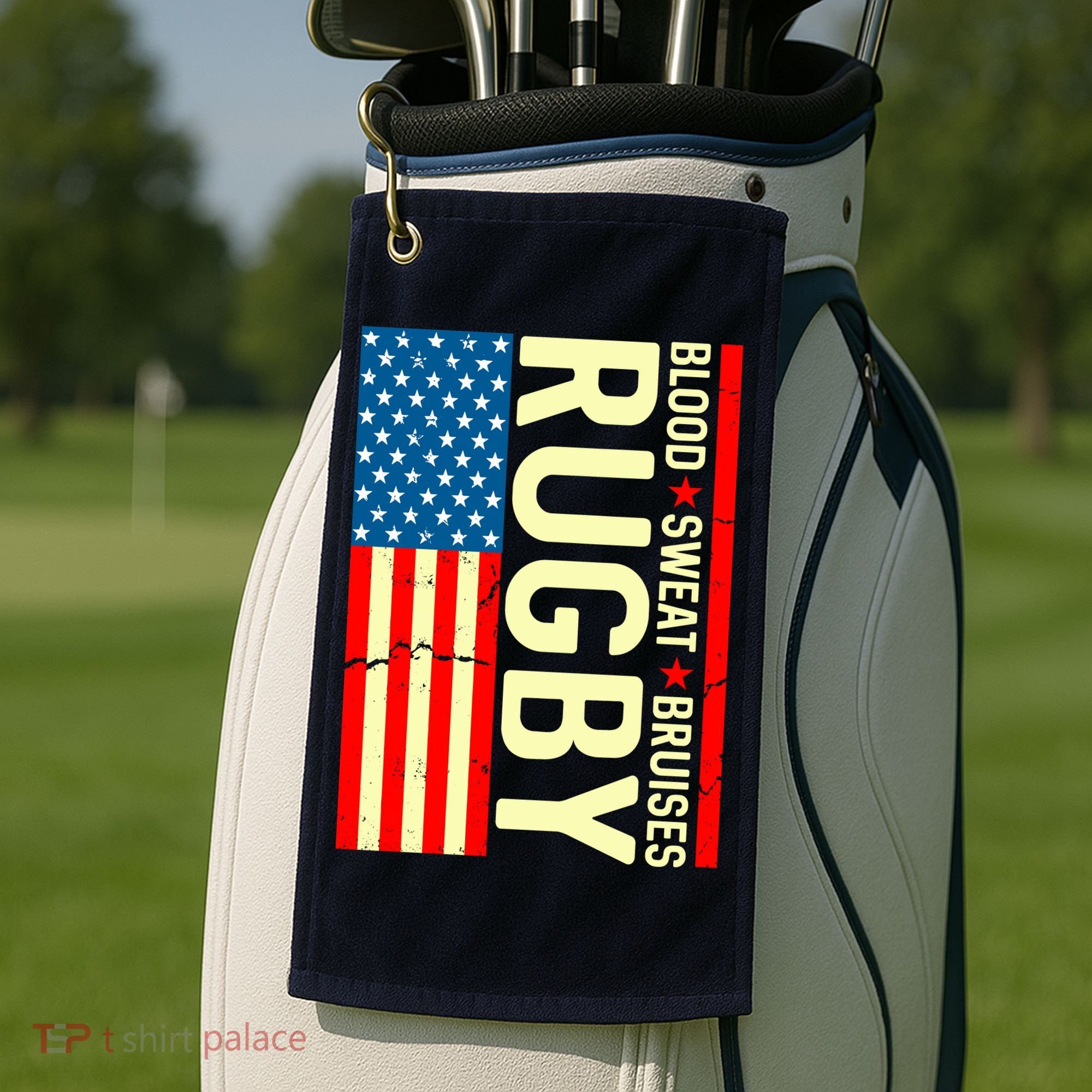 Rugby USA Flag Blood Sweat Bruises Golf Towel