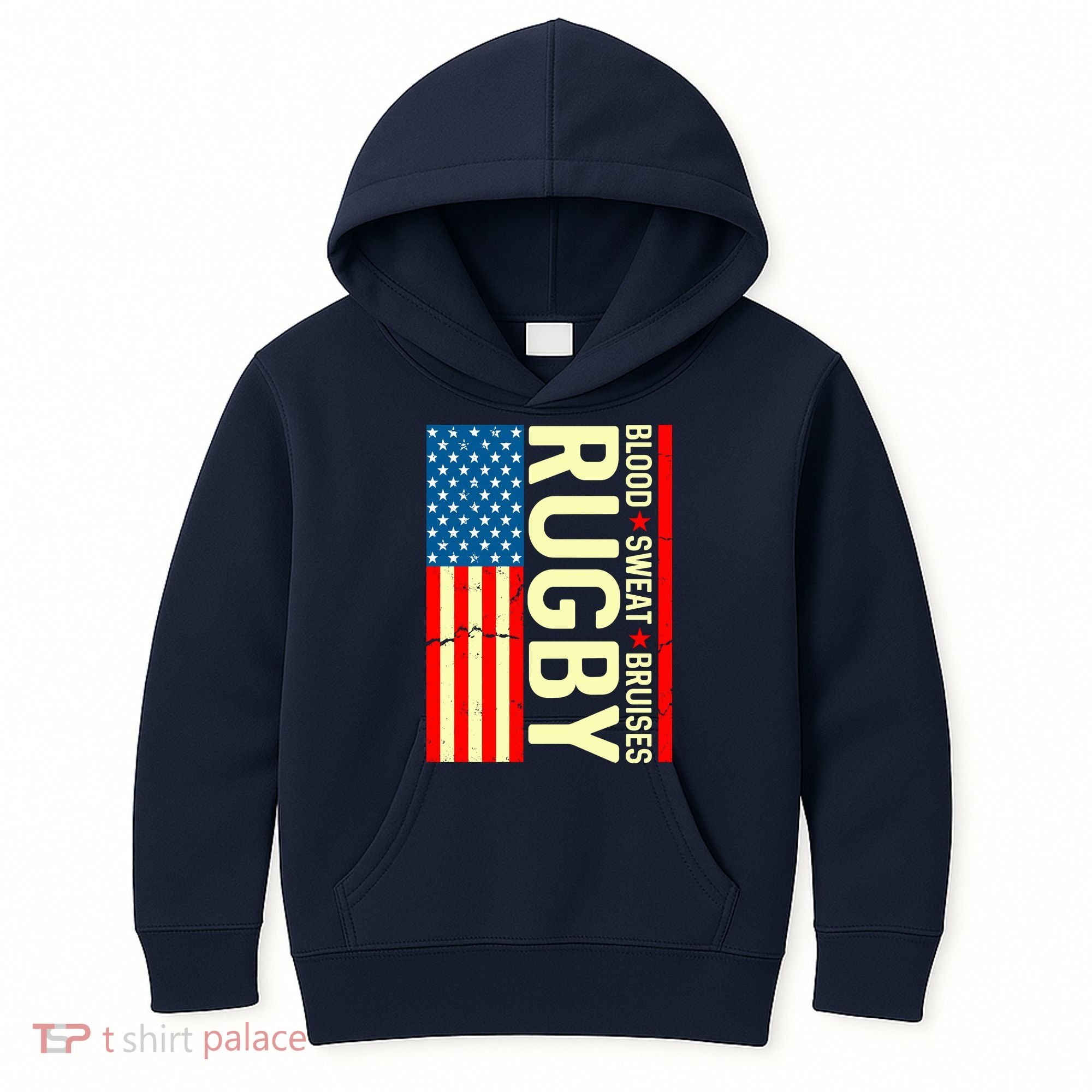 Rugby USA Flag Blood Sweat Bruises Kids Hoodie