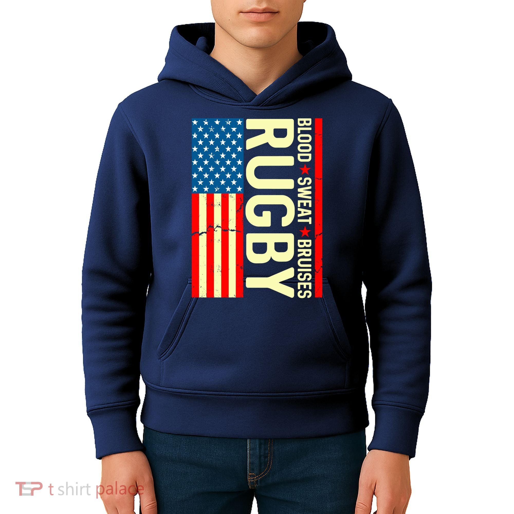 Rugby USA Flag Blood Sweat Bruises Kids Hoodie