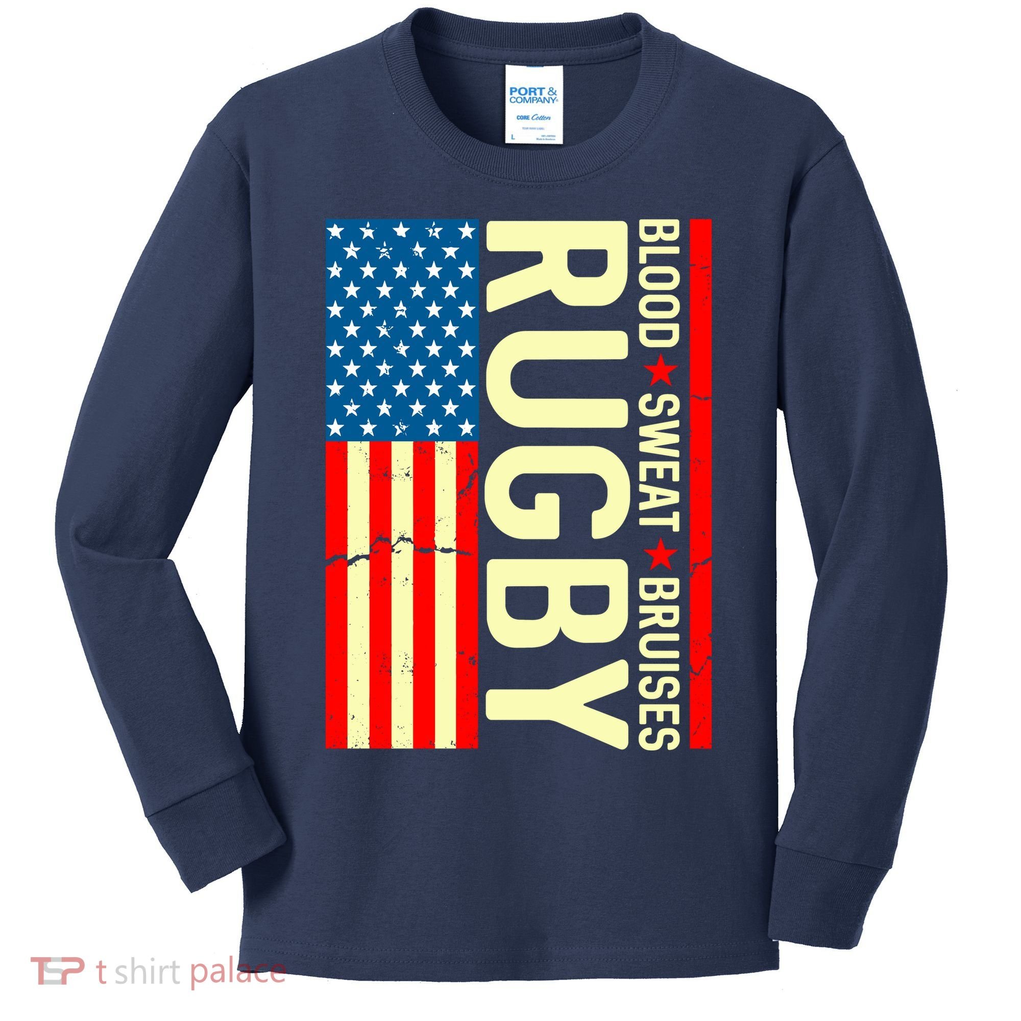 Rugby USA Flag Blood Sweat Bruises Kids Long Sleeve Shirt