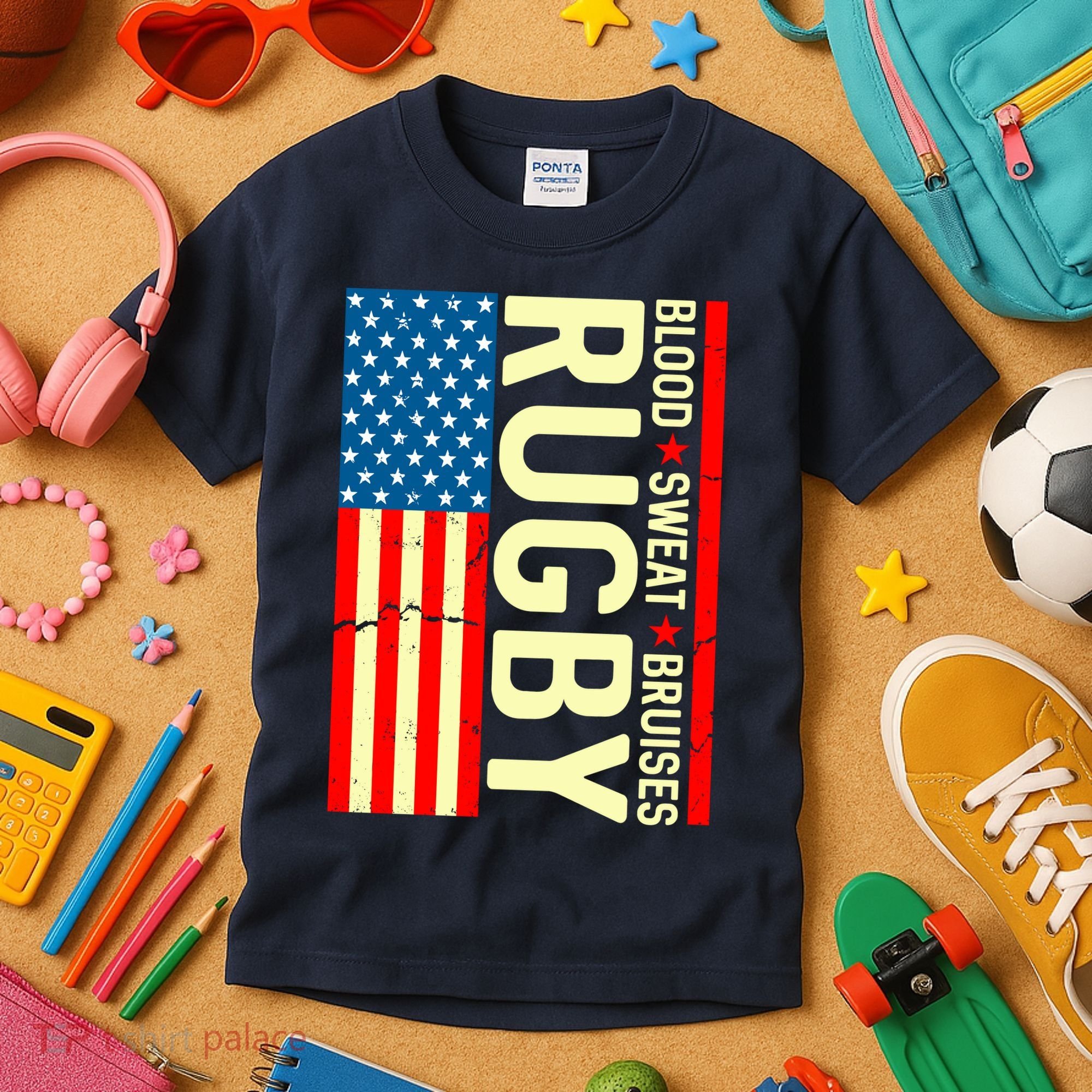 Rugby USA Flag Blood Sweat Bruises Kids T-Shirt