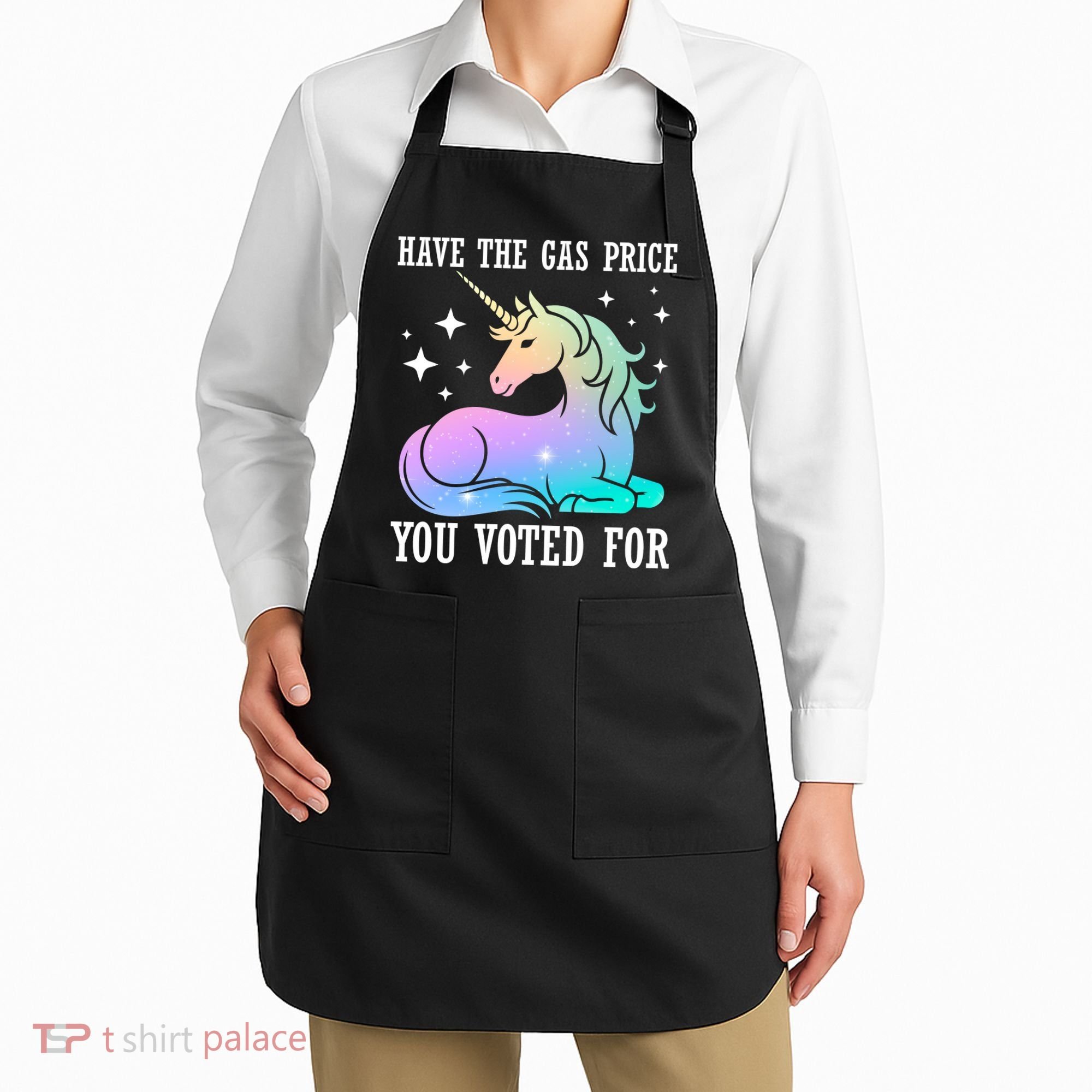 Rainbow Unicorn Gas Price Funny Liberal Apron