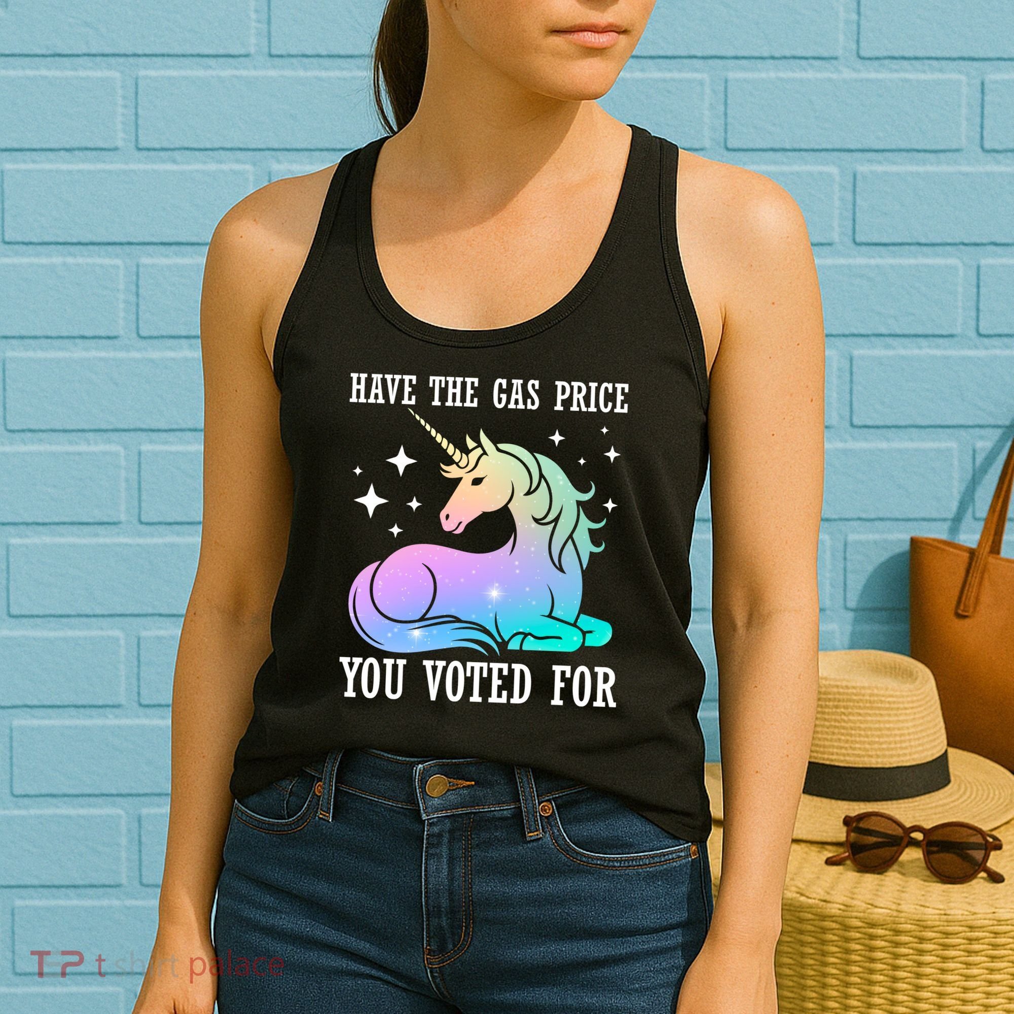 Rainbow Unicorn Gas Price Funny Liberal Women's Tank Top
