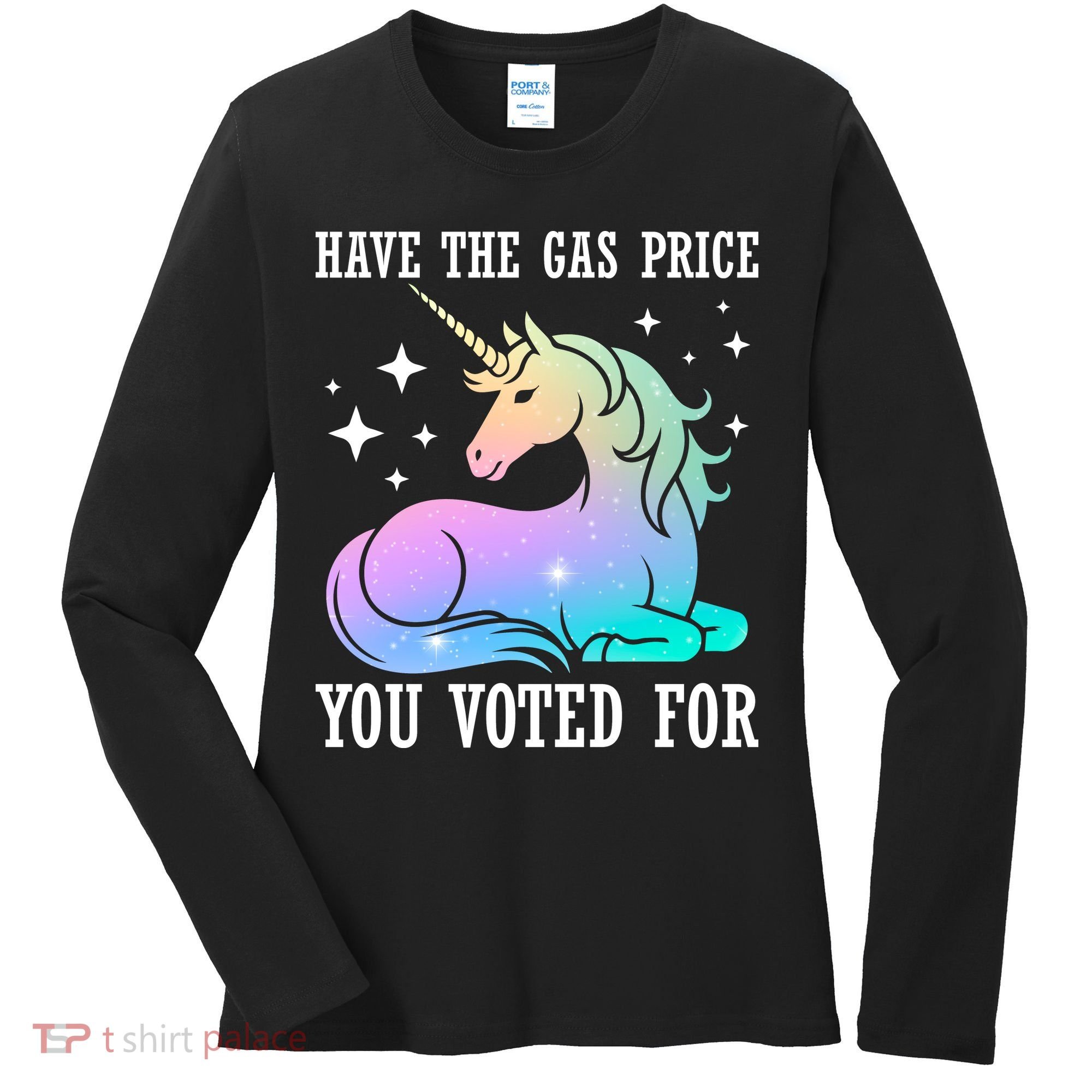 Rainbow Unicorn Gas Price Funny Liberal Women's Long Sleeve Shirt