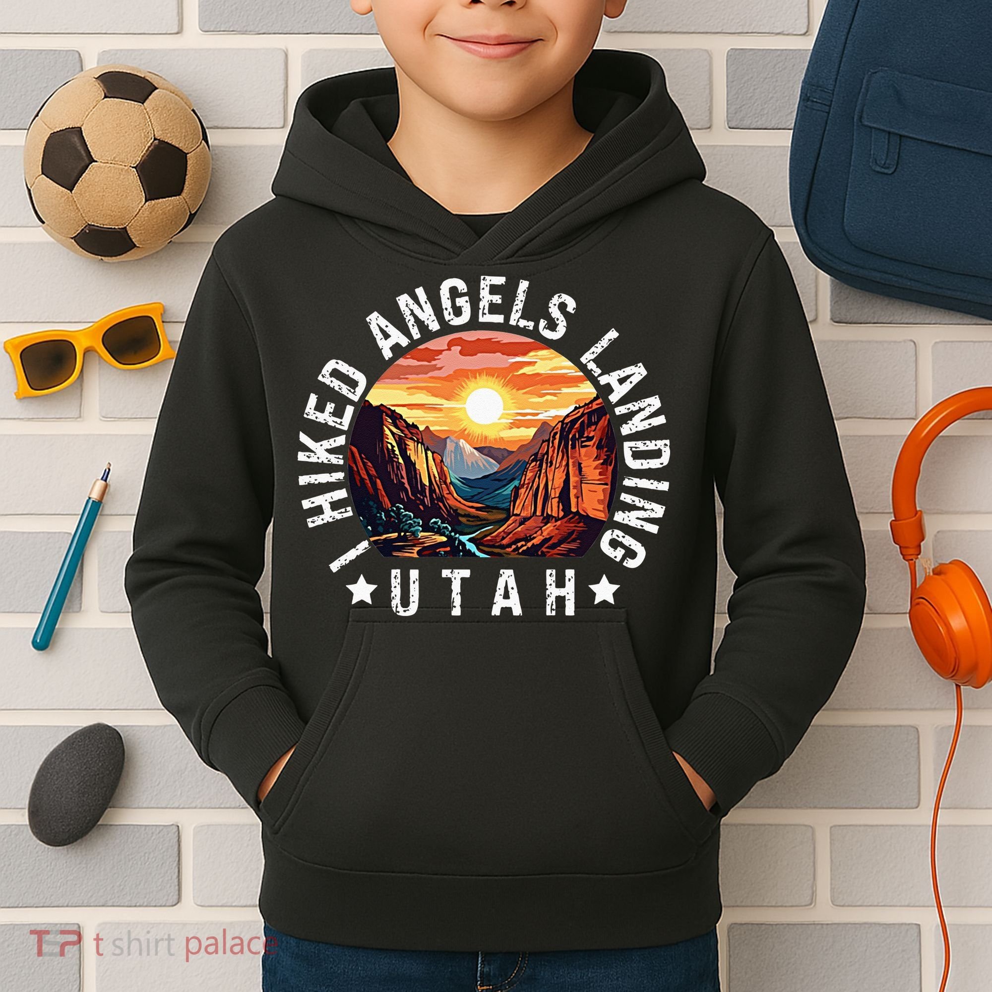 Retro Utah I Hiked Angels Landing Kids Hoodie