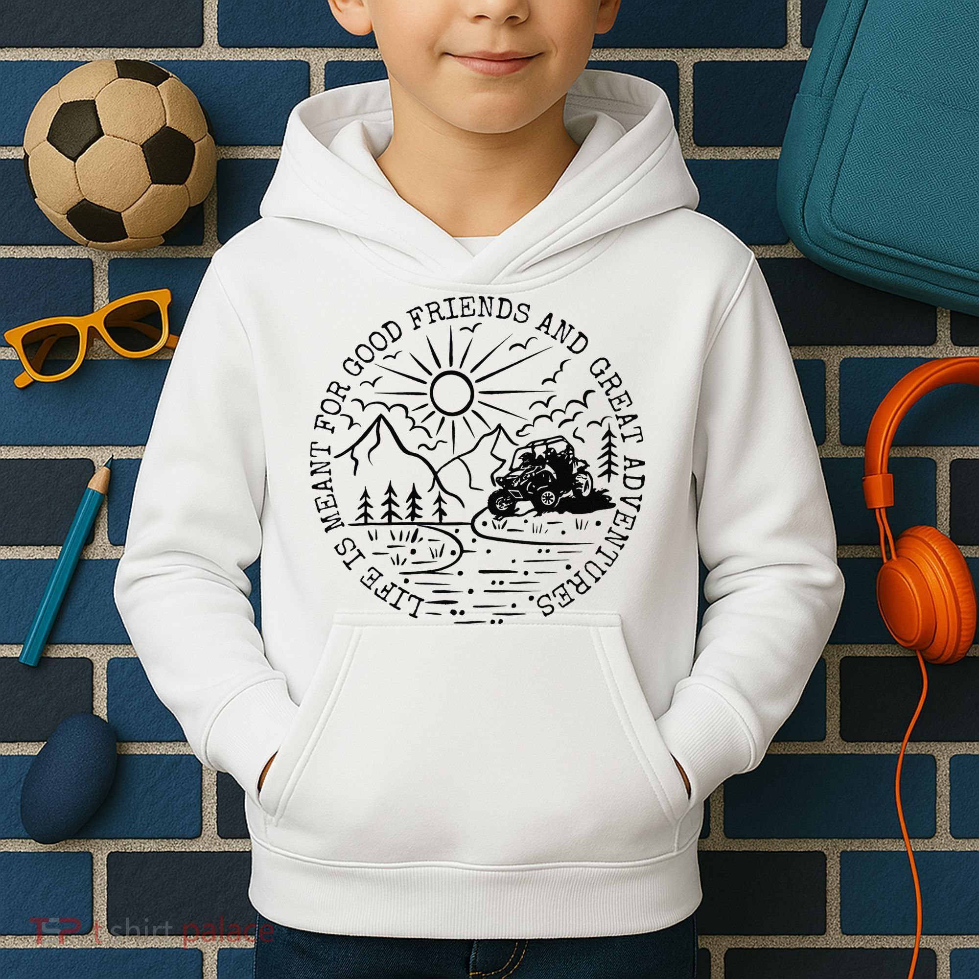 Retro UTV Life Great Adventure Side By Side Rider Mud Riding Kids Hoodie