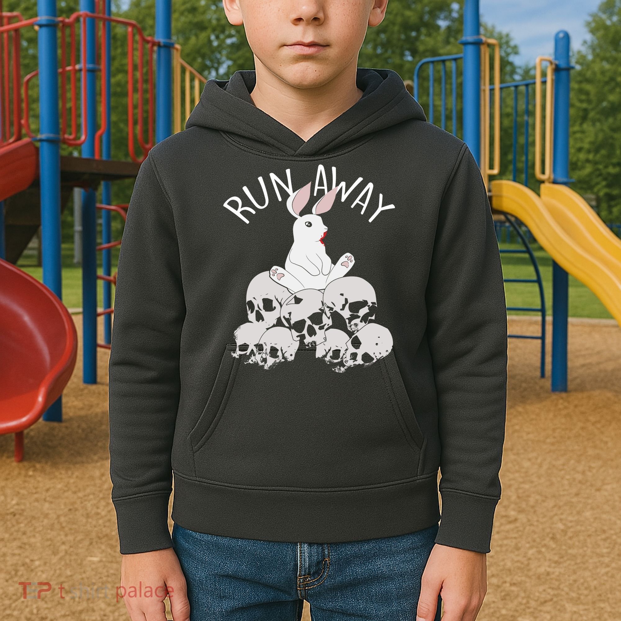 Run Away Bloody Bunny Skeleton Kids Hoodie