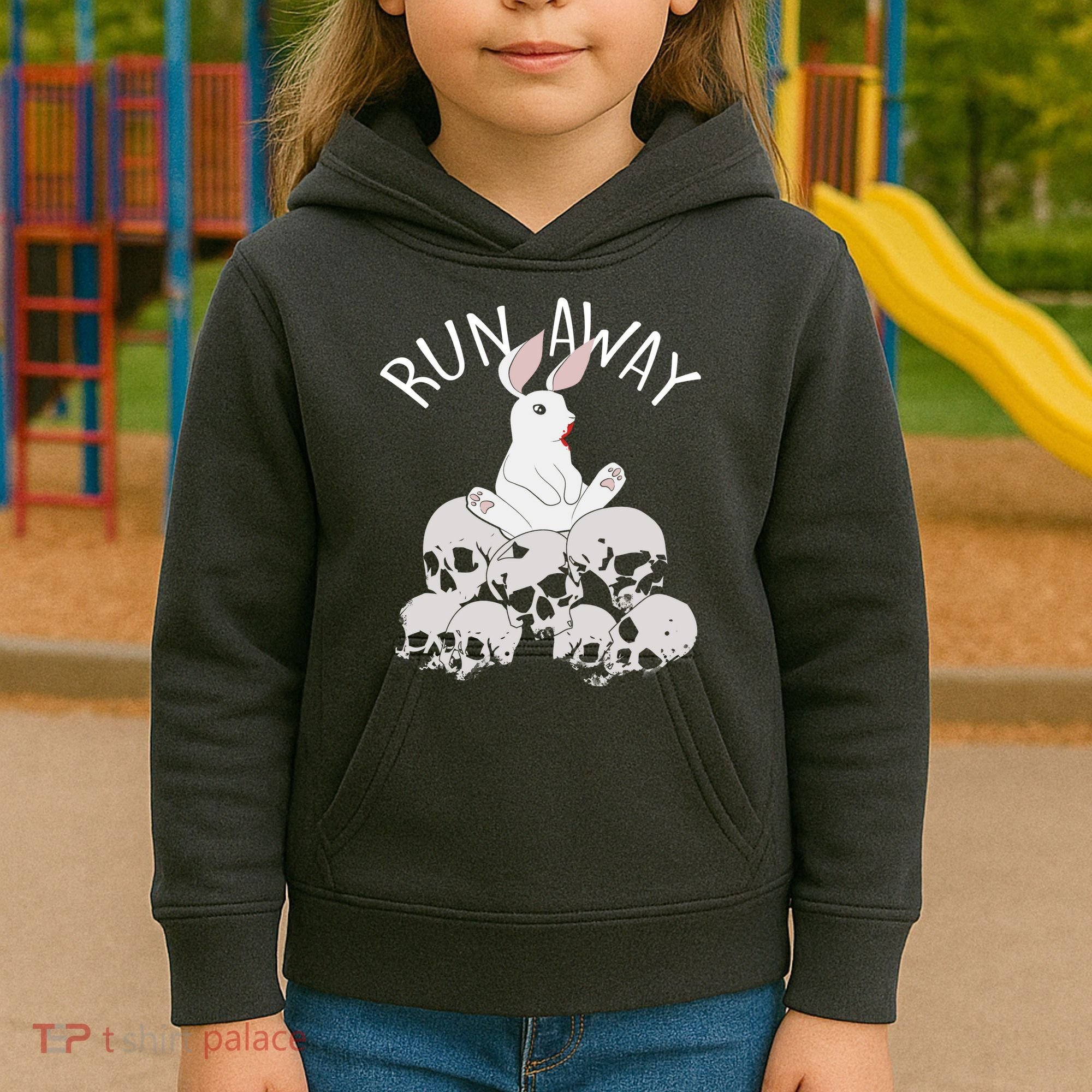 Run Away Bloody Bunny Skeleton Kids Hoodie