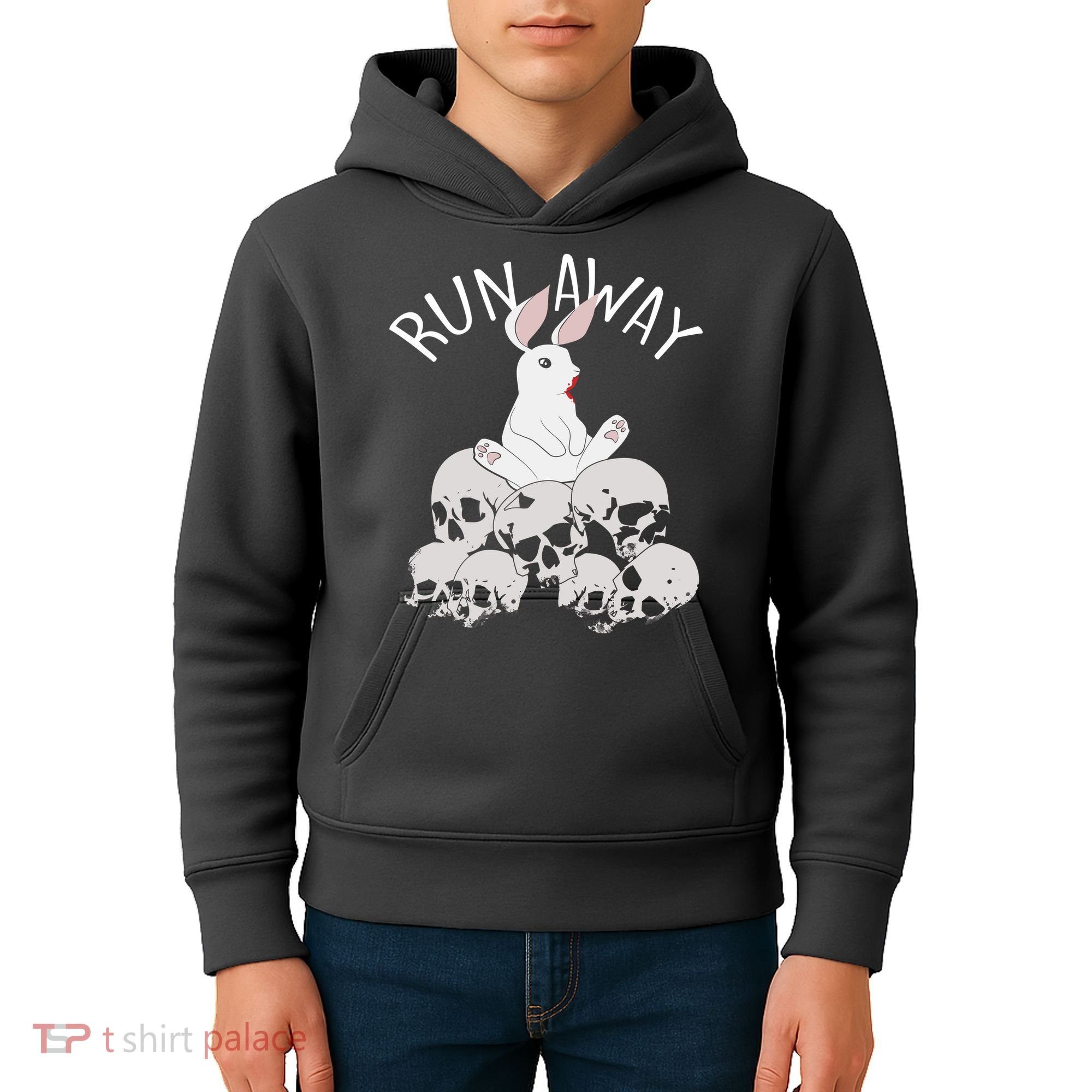 Run Away Bloody Bunny Skeleton Kids Hoodie