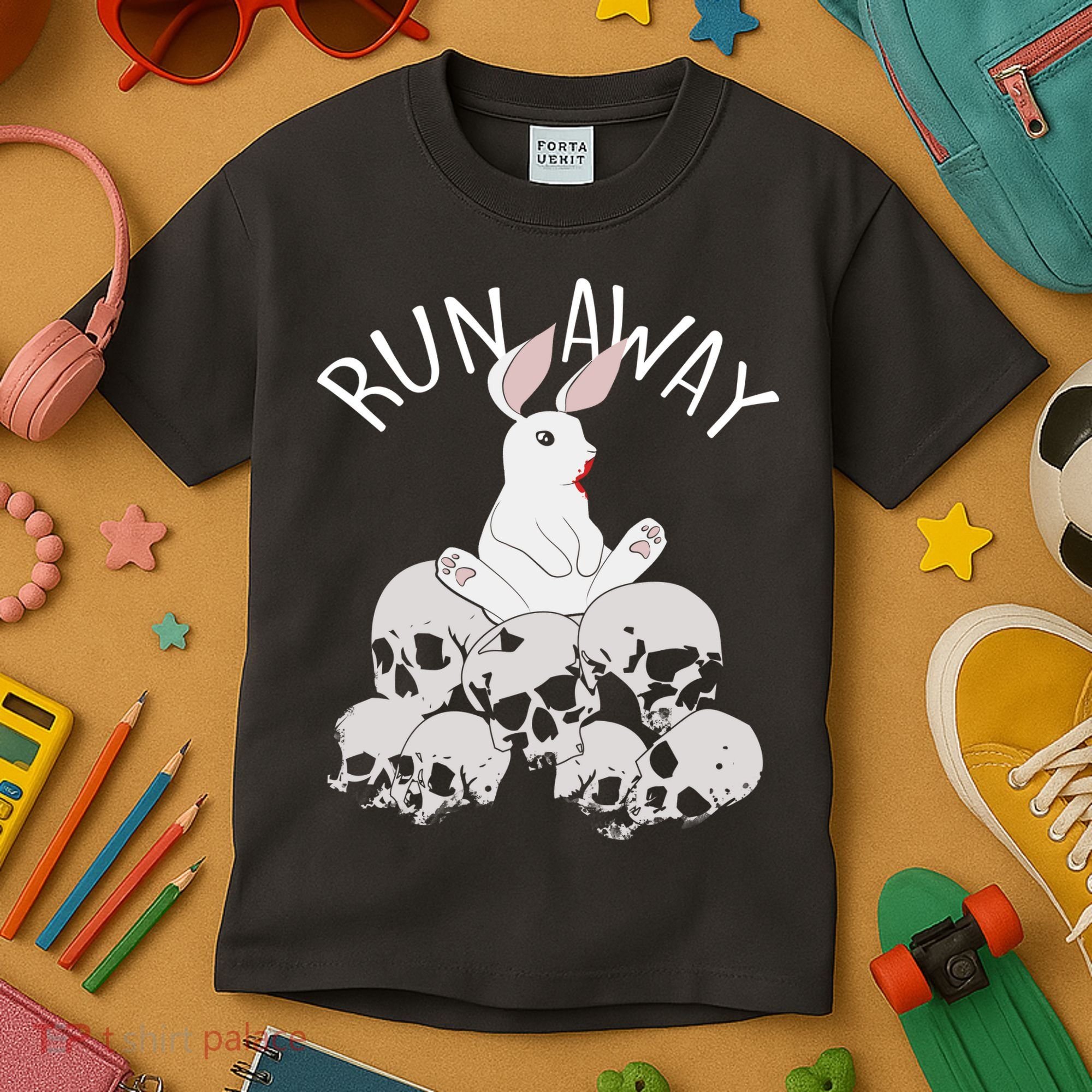 Run Away Bloody Bunny Skeleton Kids T-Shirt