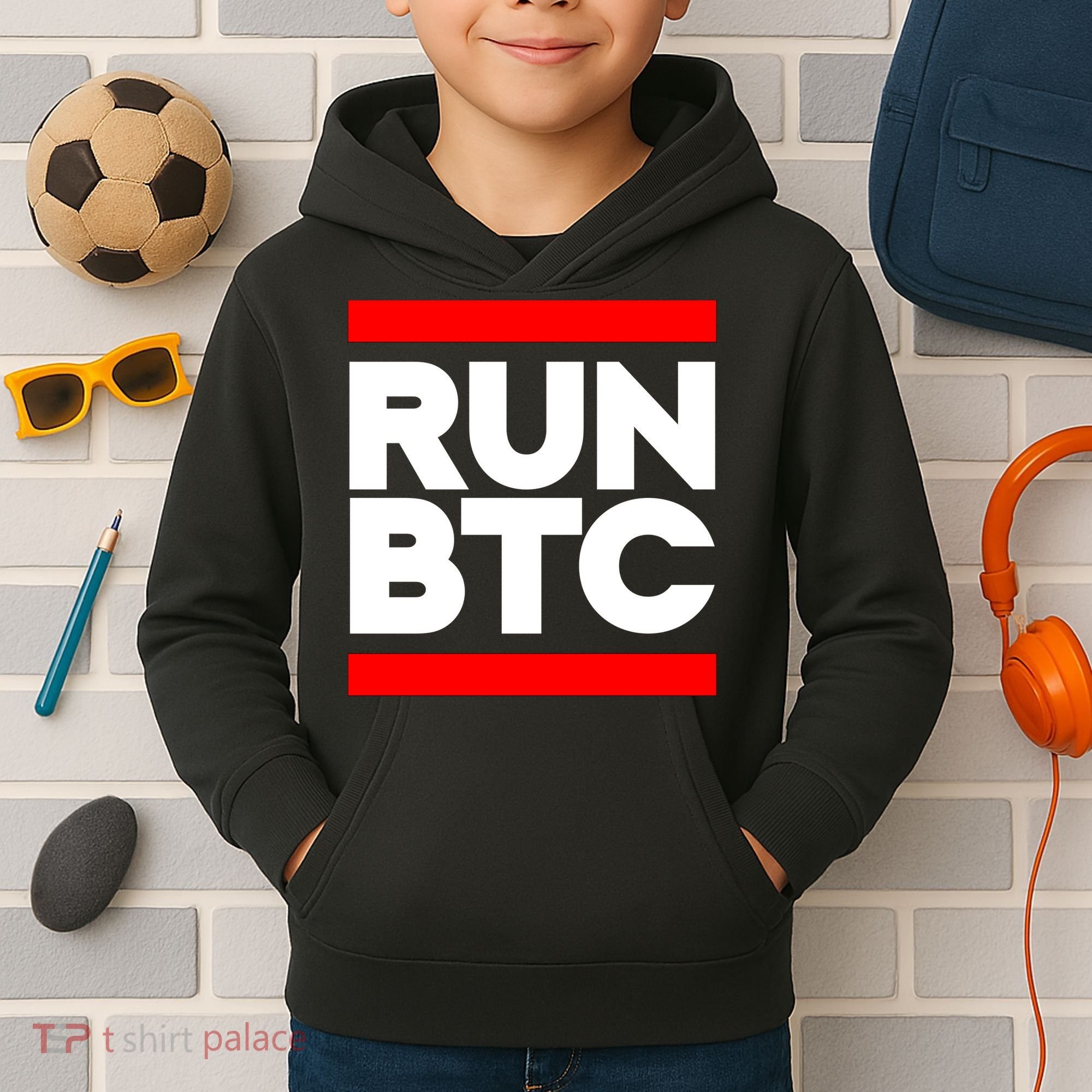 RUN BTC Bitcoin Cryptocurrency Kids Hoodie