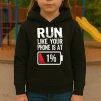 Run Like Your Phone Is At 1% Kids Hoodie thumb 3