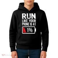 Run Like Your Phone Is At 1% Kids Hoodie thumb 4